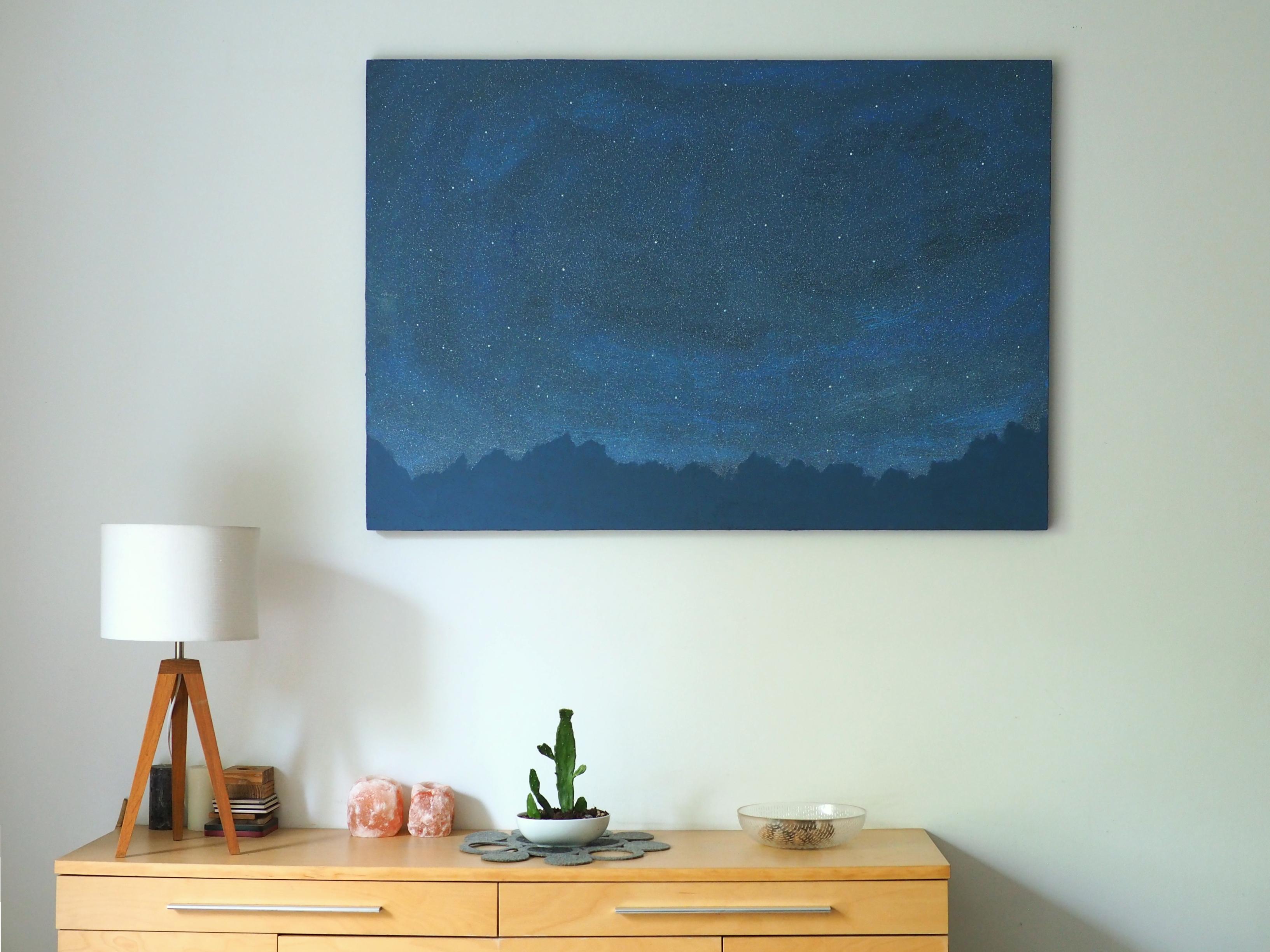 Sterne 14 Juni 02:11 - Moderne Nachthimmel Landschaftsmalerei, Minimalistische Kunst im Angebot 2