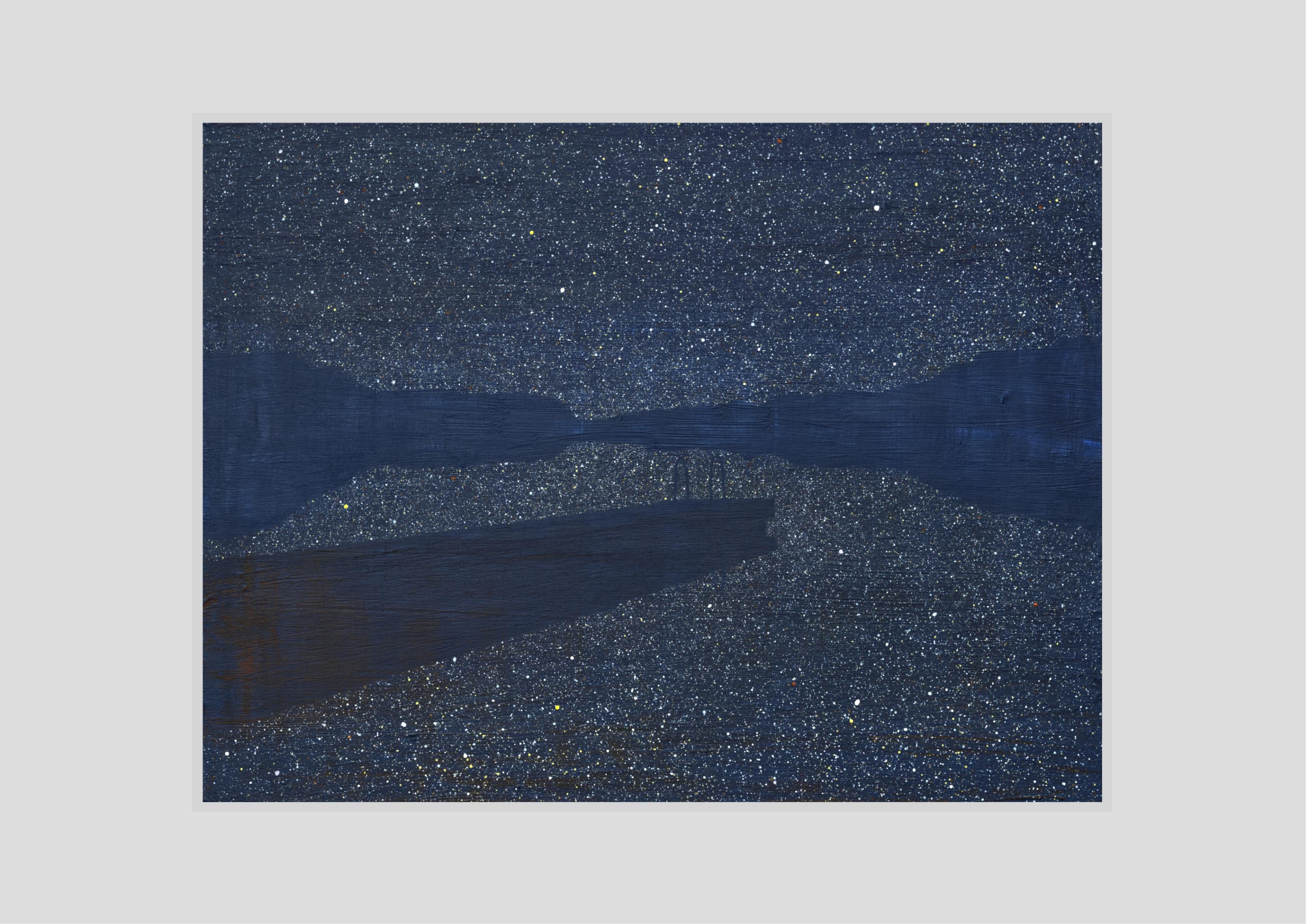 Sterne 27 Oktober 02:41 - Moderne Nachthimmel Landschaftsmalerei, Minimalistische Kunst – Painting von Robert Motelski