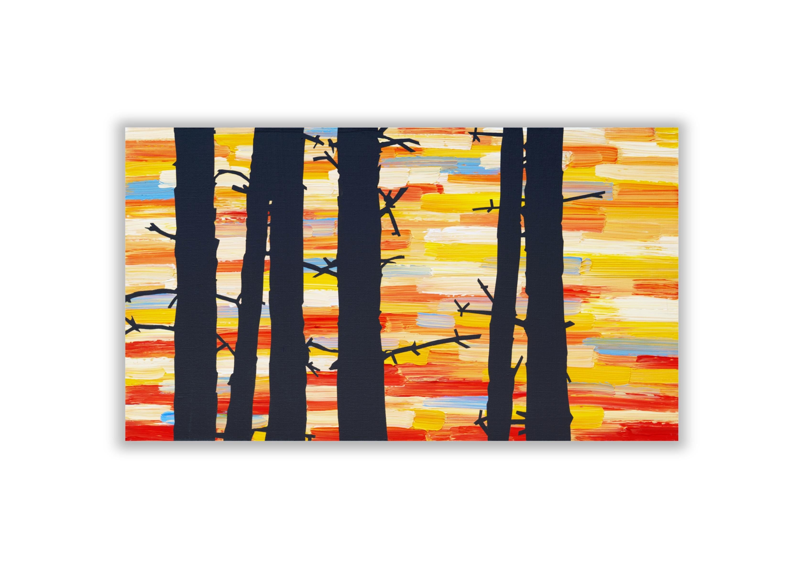 Bäume 14. April 19:22 - Zeitgenössische expressive Landschaftsmalerei, Wald (Braun), Landscape Painting, von Robert Motelski