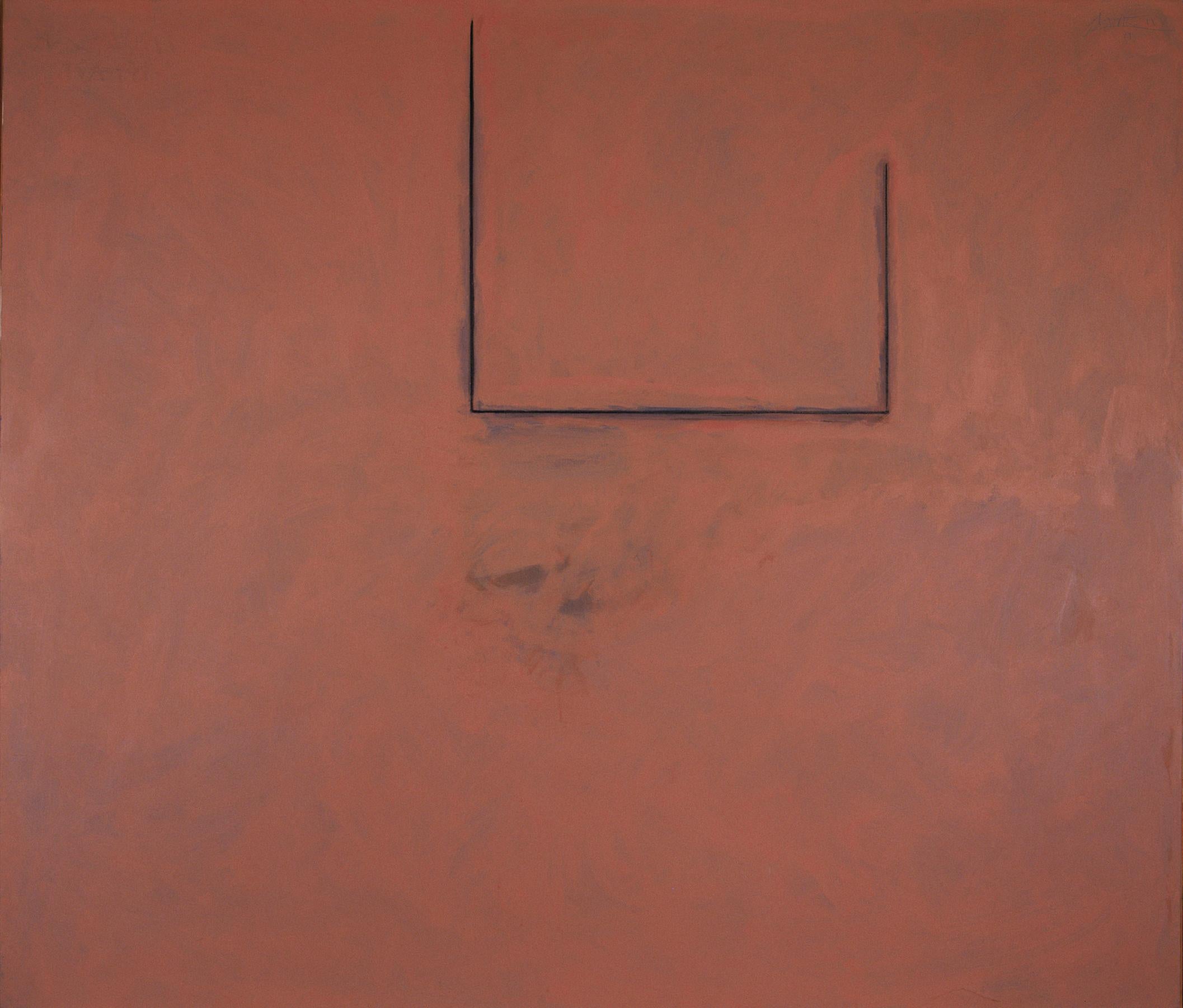 Abstract Painting Robert Motherwell - Premonition ouverte, avec fleurs sur gris