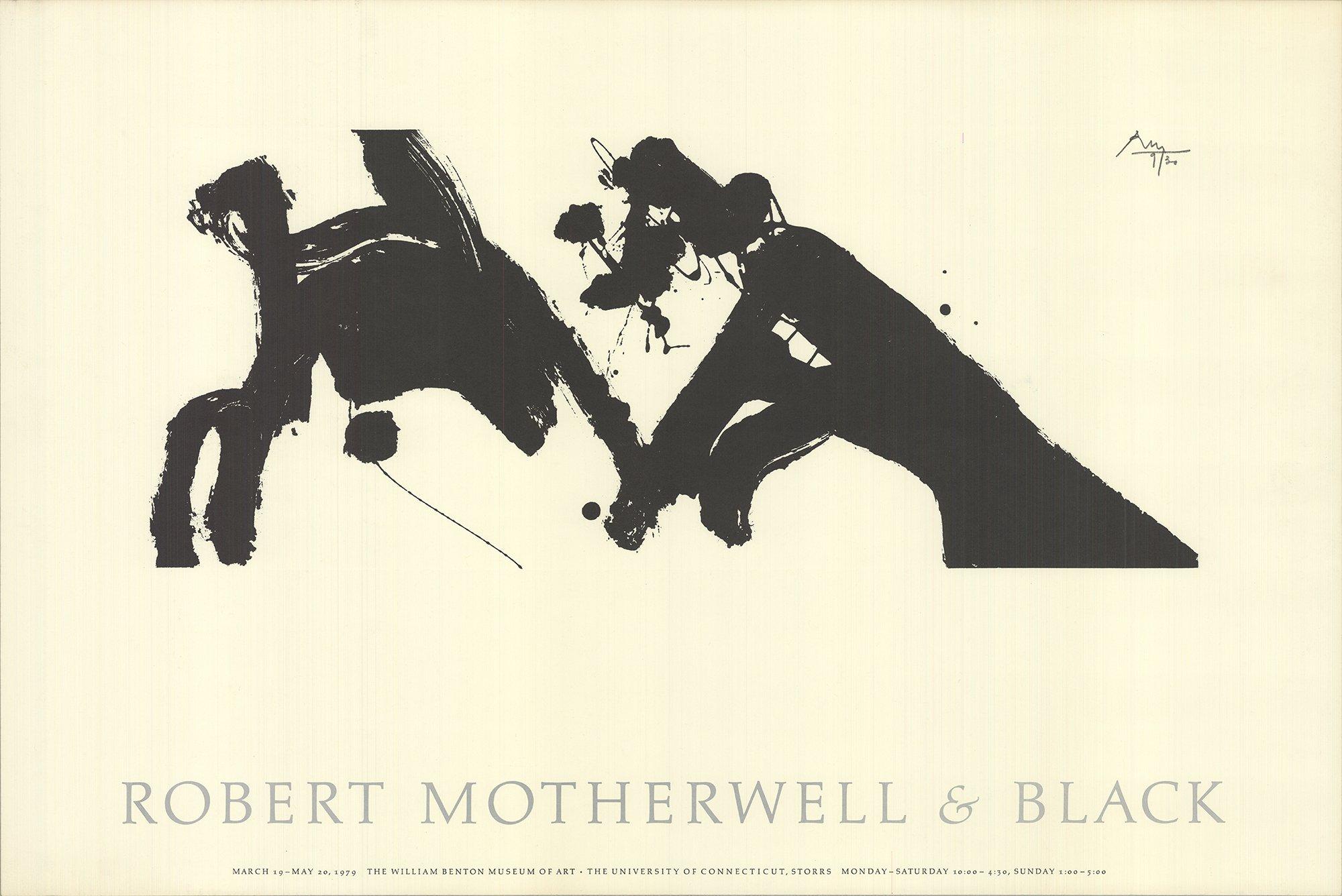 Paper Size: 20 x 30 inches ( 50.8 x 76.2 cm )
 Image Size: 9.75 x 23.5 inches ( 24.765 x 59.69 cm )
 Framed: No
 Condition: A-: Near Mint, very light signs of handling
 
 Additional Details: Exhibition poster for Robert Motherwell: Prints 1977-1979