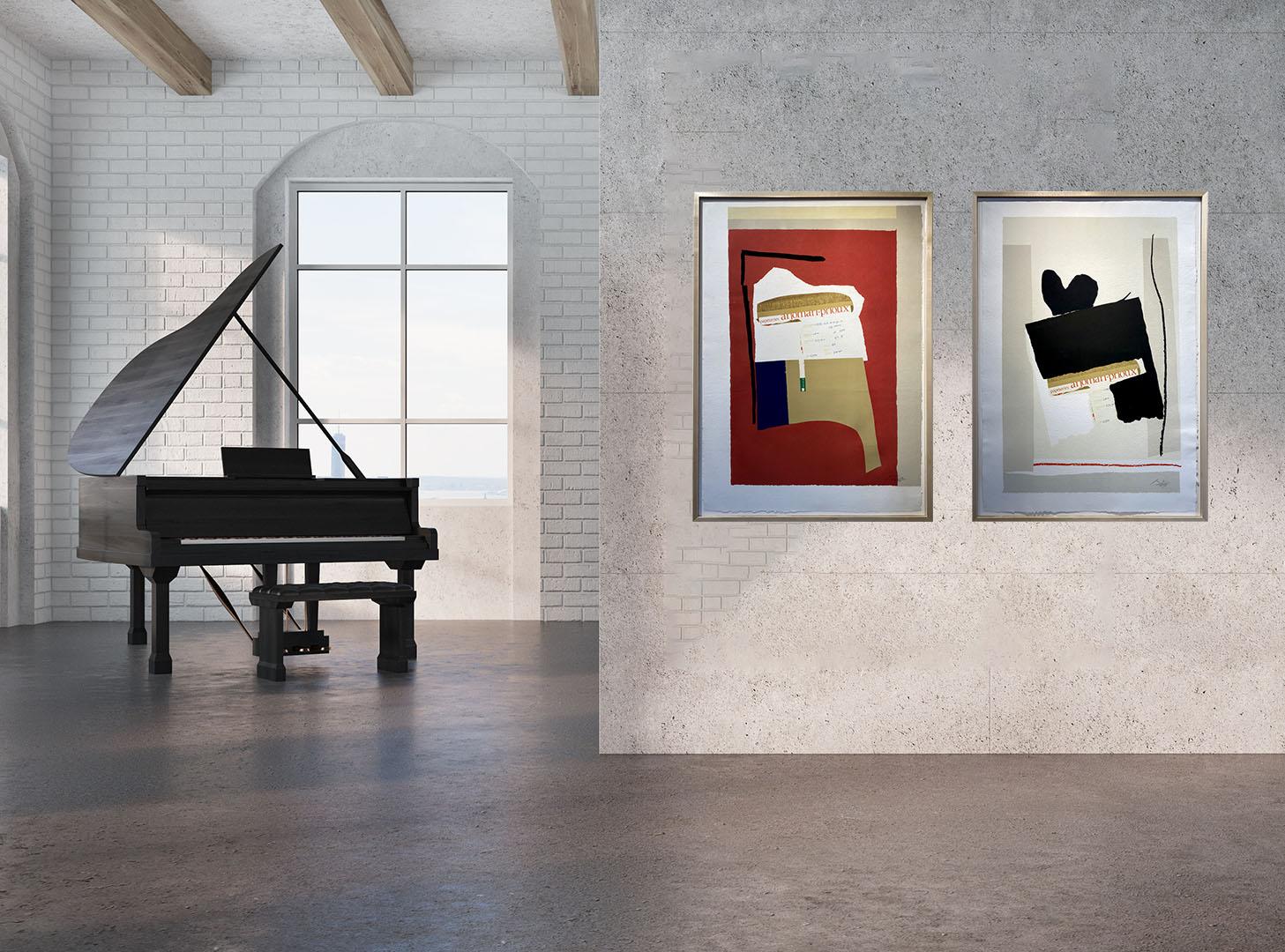 America - La France variations I, litografia a colori 46/70 con collage - Print di Robert Motherwell