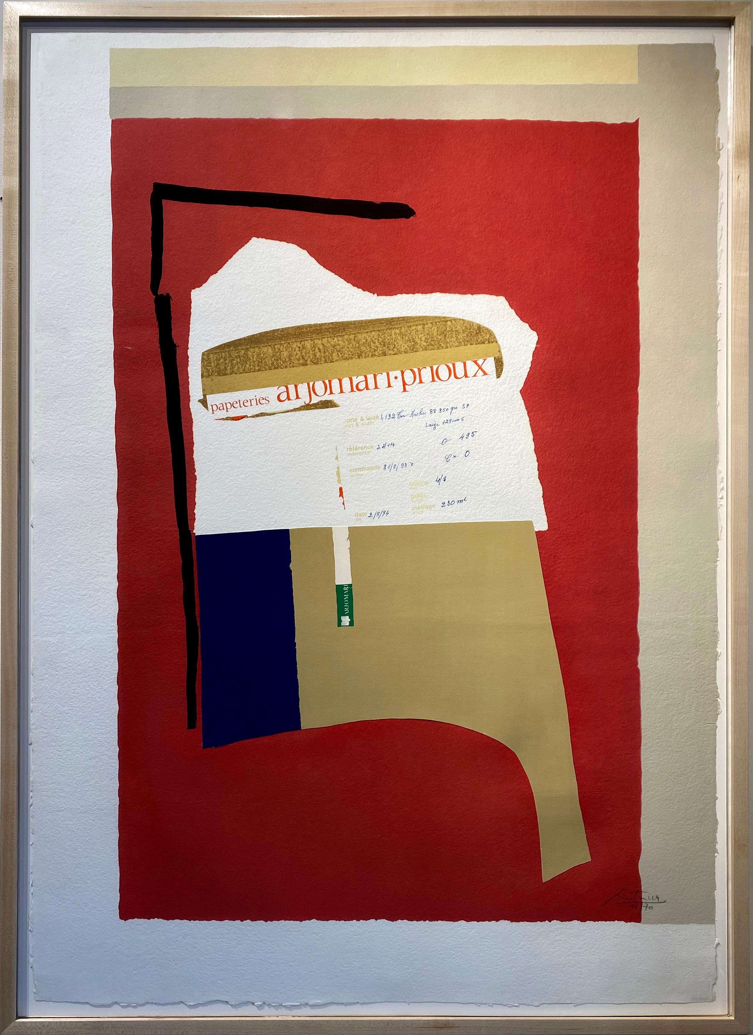 Abstract Print Robert Motherwell - Amérique - La France variations I, lithographie en couleur 46/70 avec collage