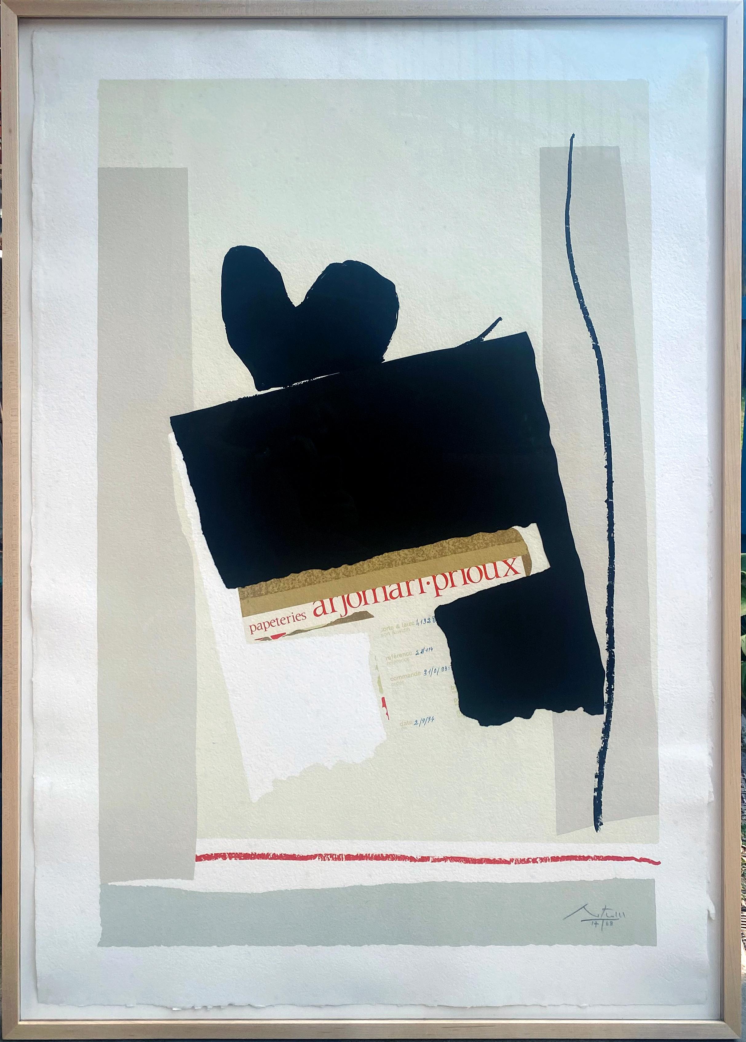 Robert Motherwell Abstract Print - America - La France variations IV, 17/68 color lithograph with collage