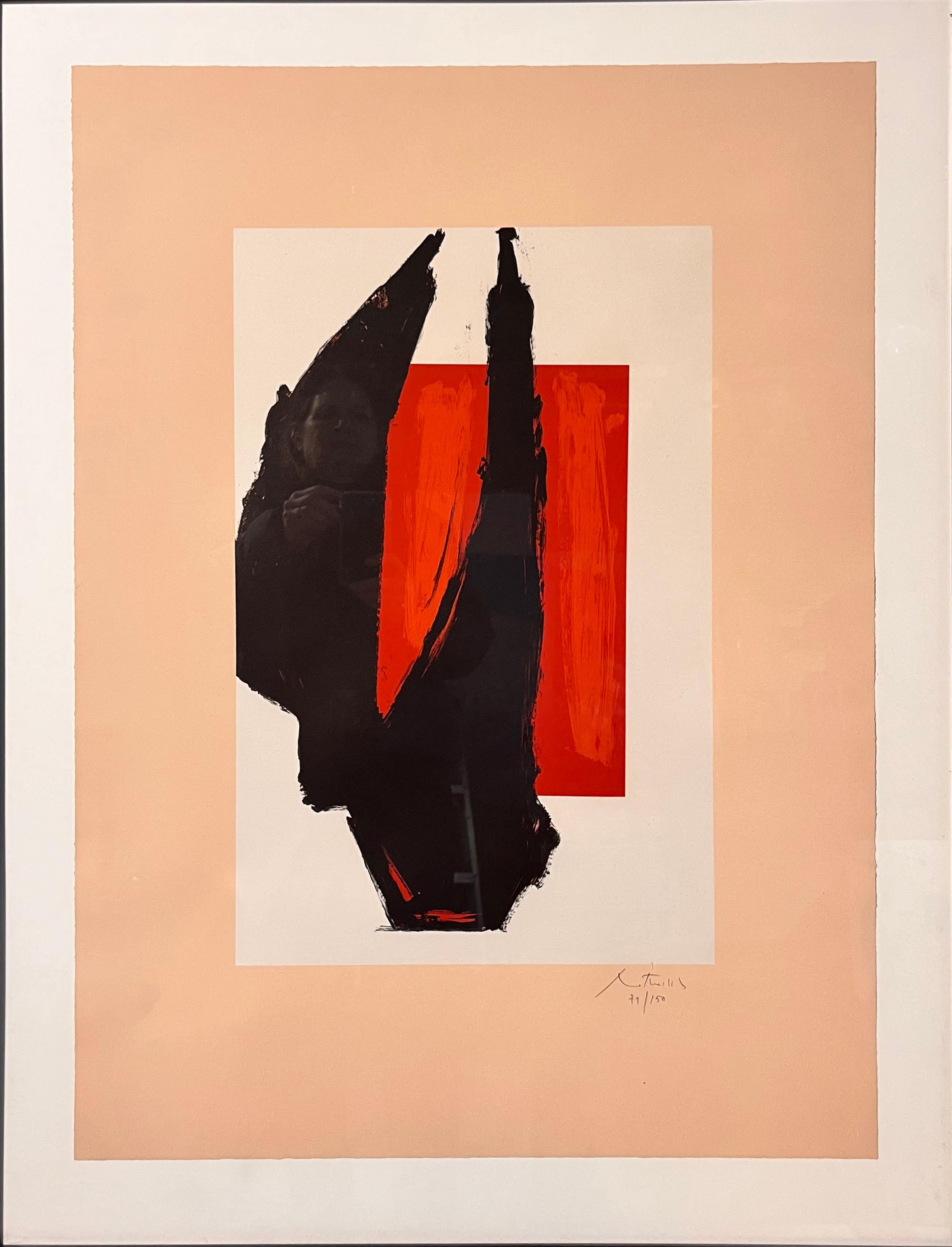 This classic lithograph by renowned artist Robert Motherwell was created for the 1981 art Chicago show at Navy Pier. Motherwell was known for his bold forms and vibrant colors, making his works highly recognizable and influential in art.
The
