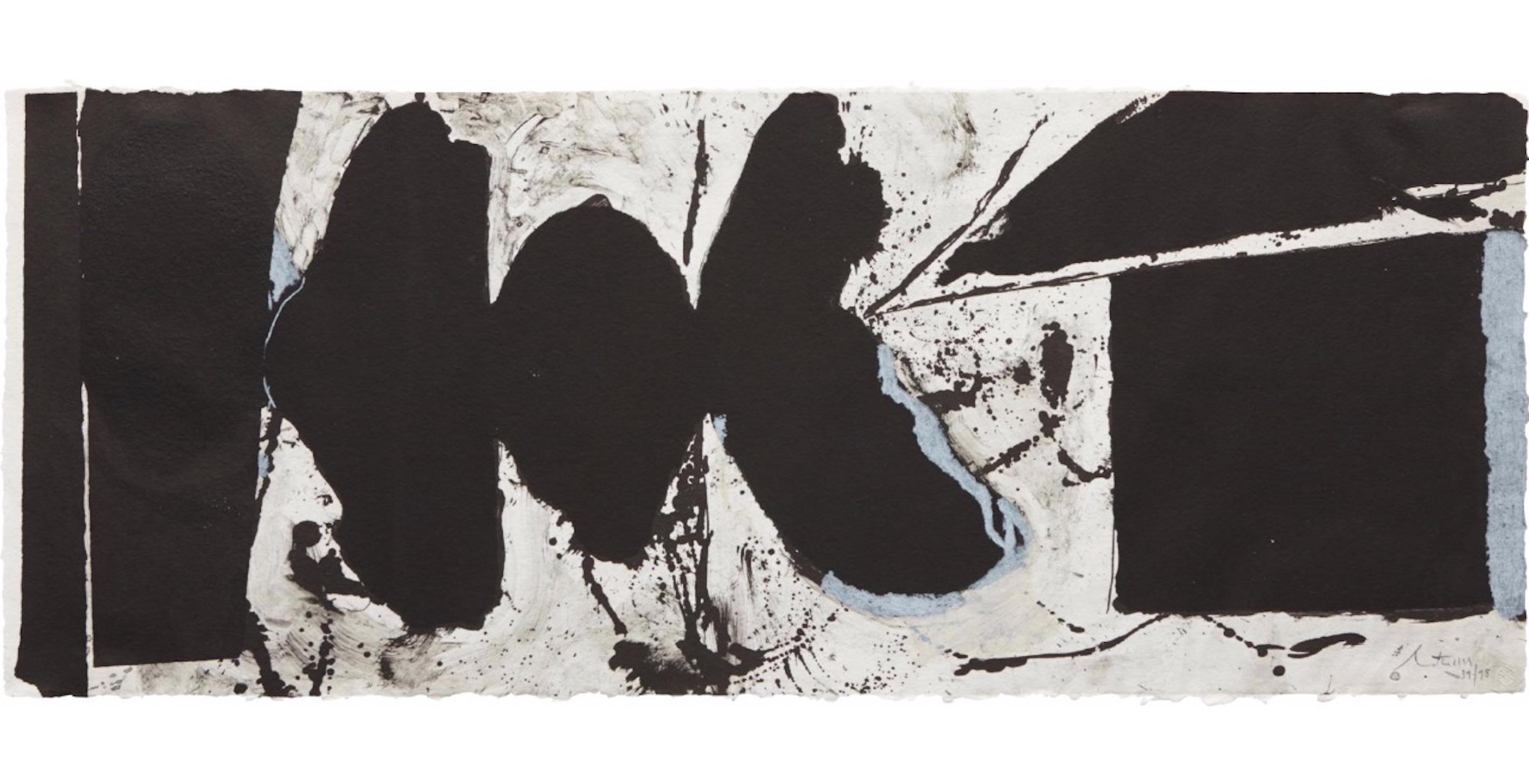 Abstract Print de Robert Motherwell - Elegía Negro Negro, una bella litografía de la serie de elegías de Motherwell