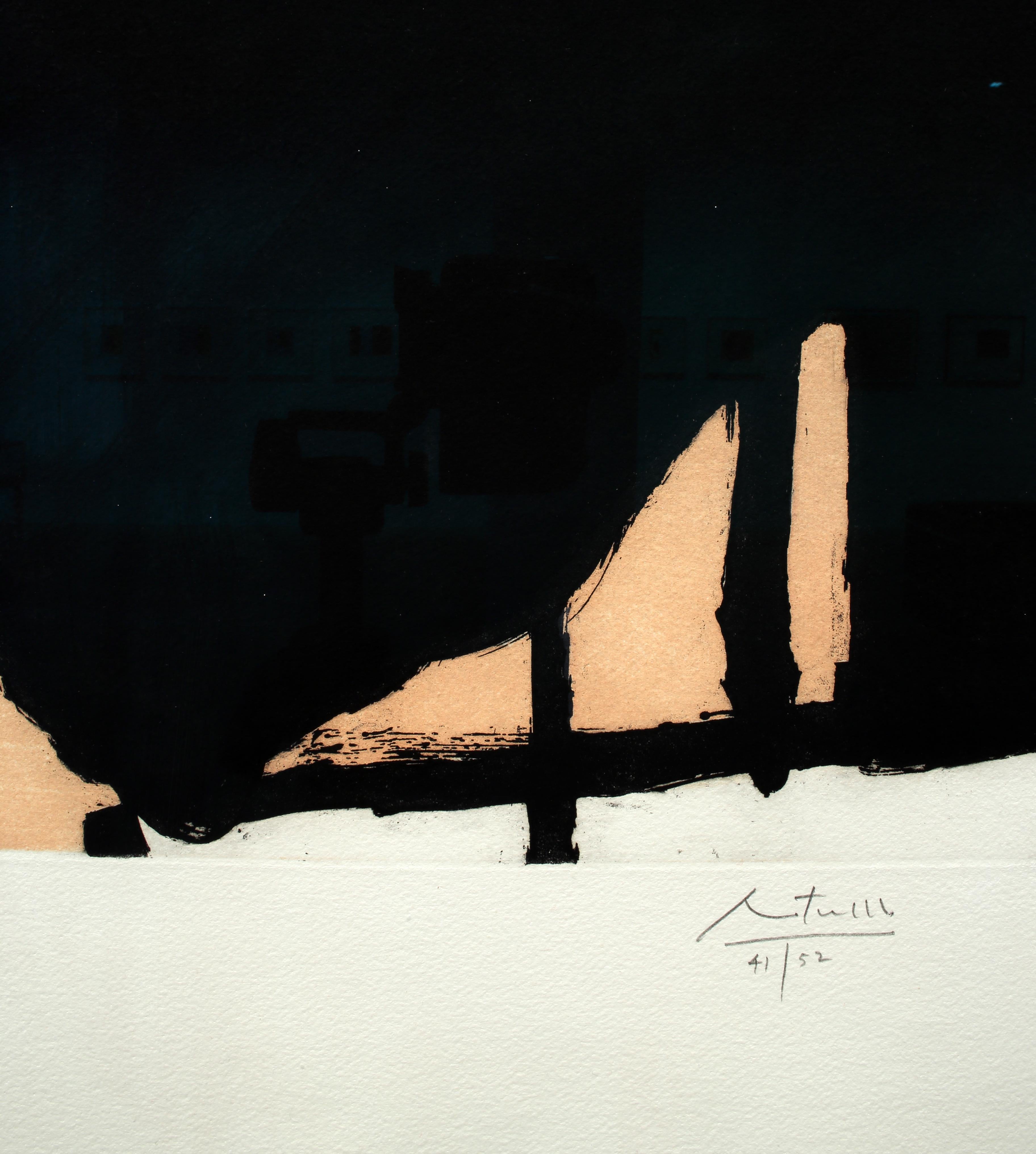 Aquatinte, gravure à l'eau-forte et aquatinte sur papier fait main Georges Duchene Hawthorne de Larroque
87,6 x 61 cm (34 1/2 x 24 pouces)
Édition de 52 