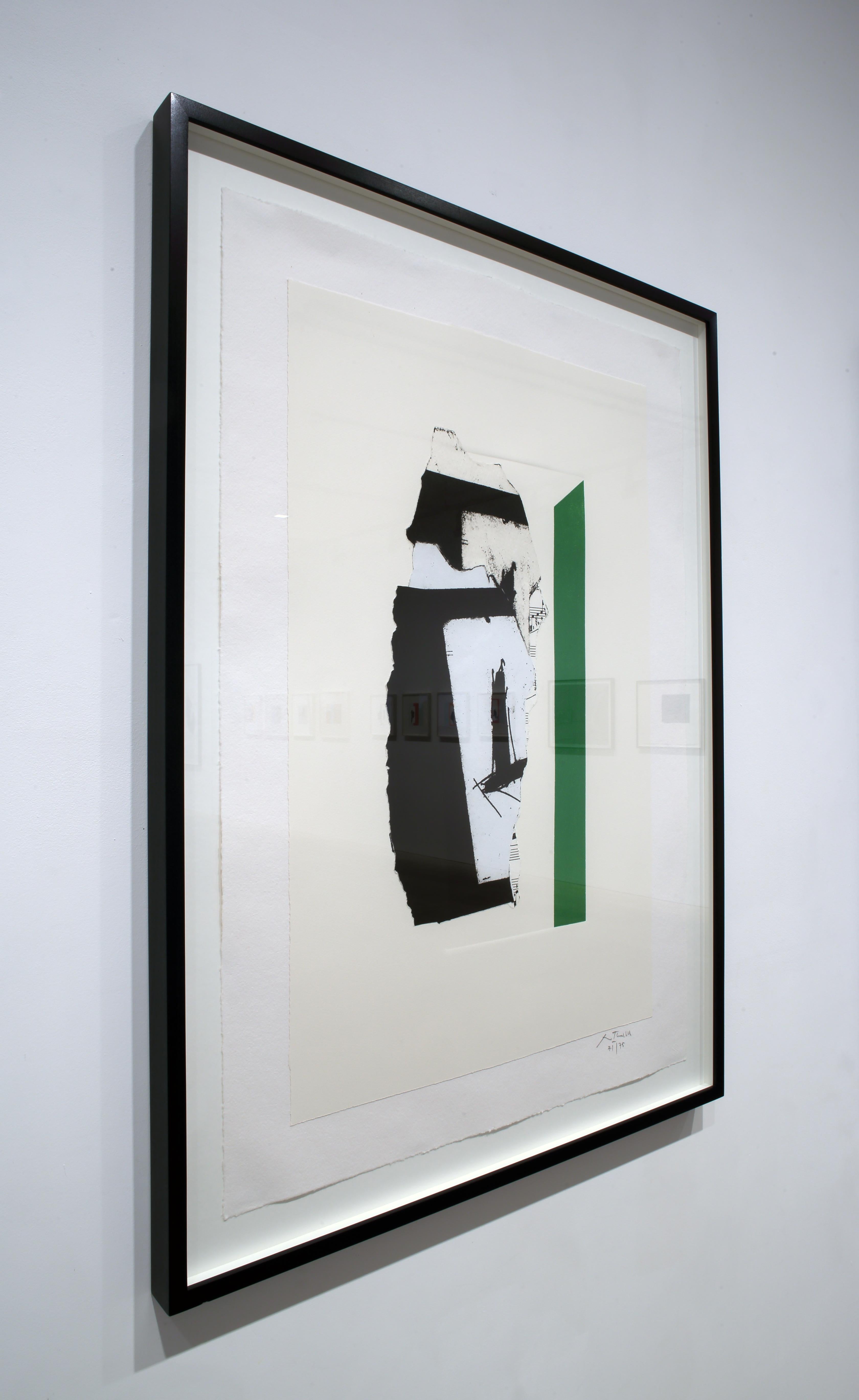 En blanc avec rayures vertes - Expressionnisme abstrait Print par Robert Motherwell
