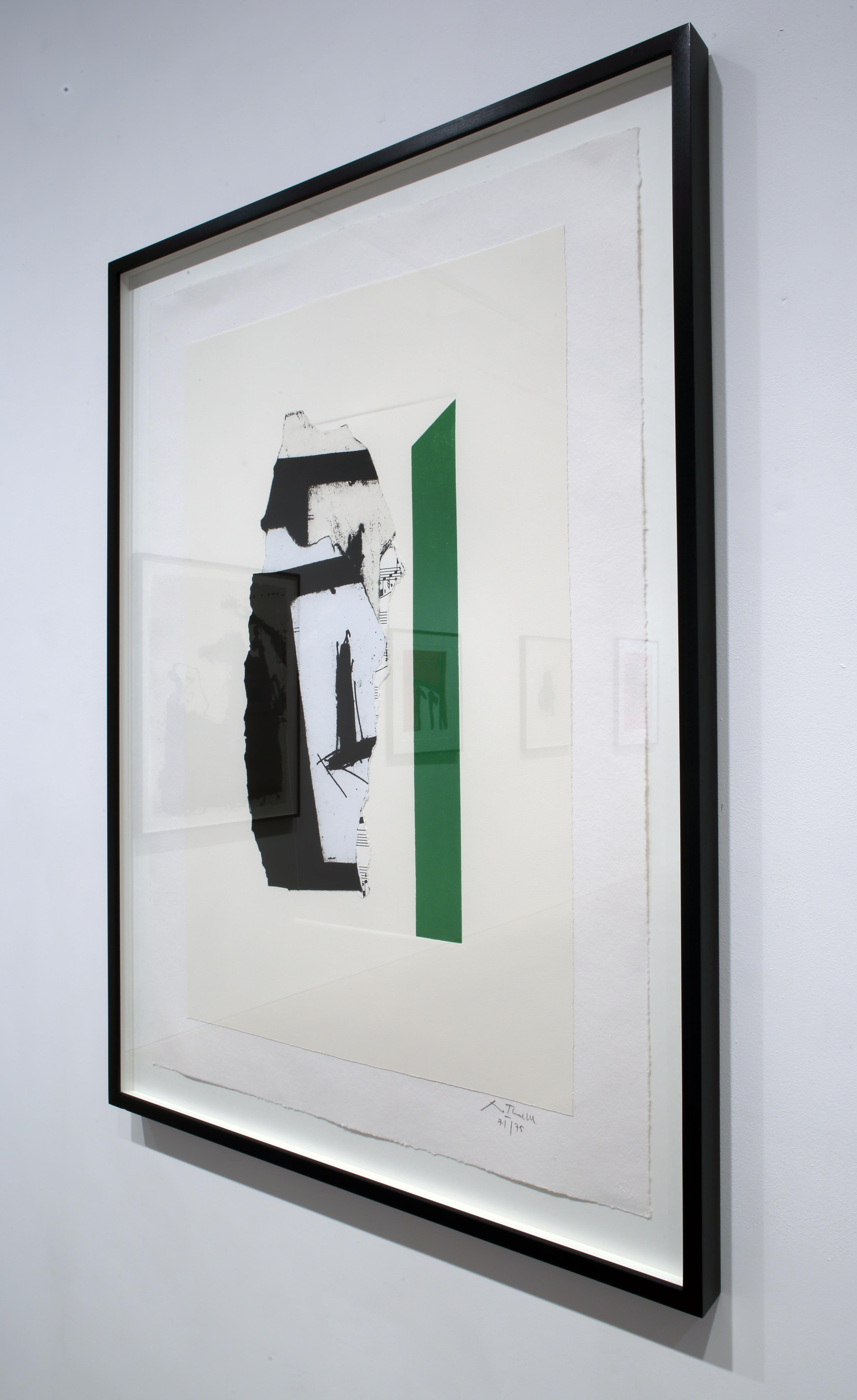 En blanc avec rayures vertes - Beige Print par Robert Motherwell
