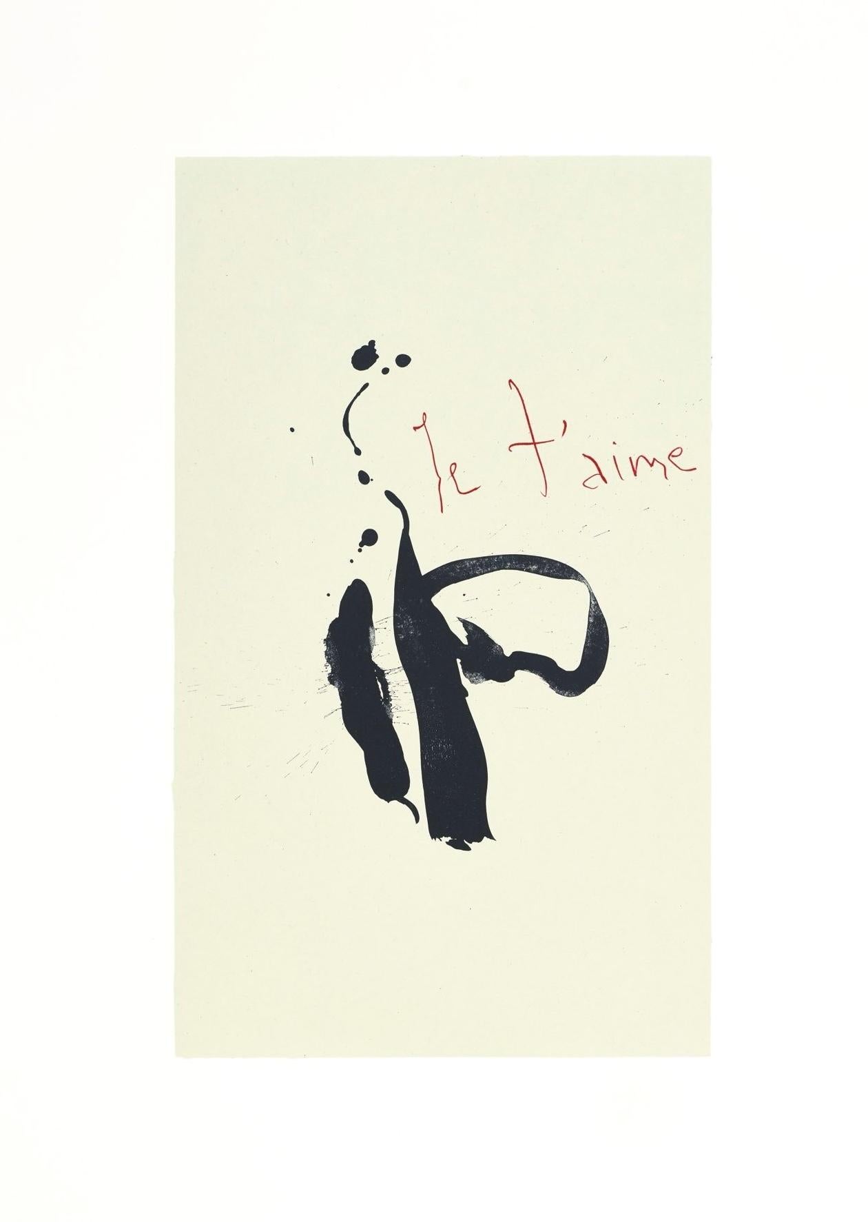 Je t'aime (Belknap 354-380; Engberg/Banach 415-441), Tre poesie - Abstract Print Bianco di Robert Motherwell
