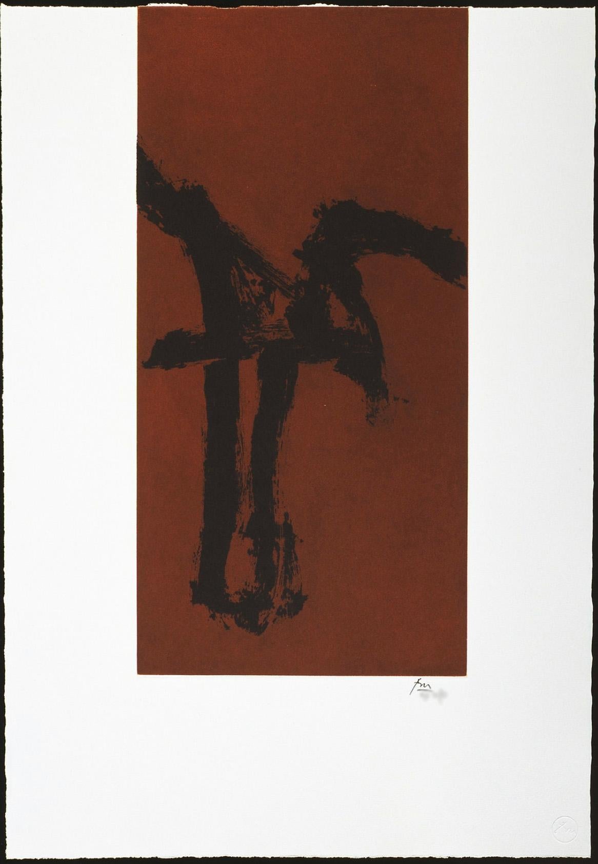"Primal Sign IV" Robert Motherwell Limited Edition Print in Black and Brown