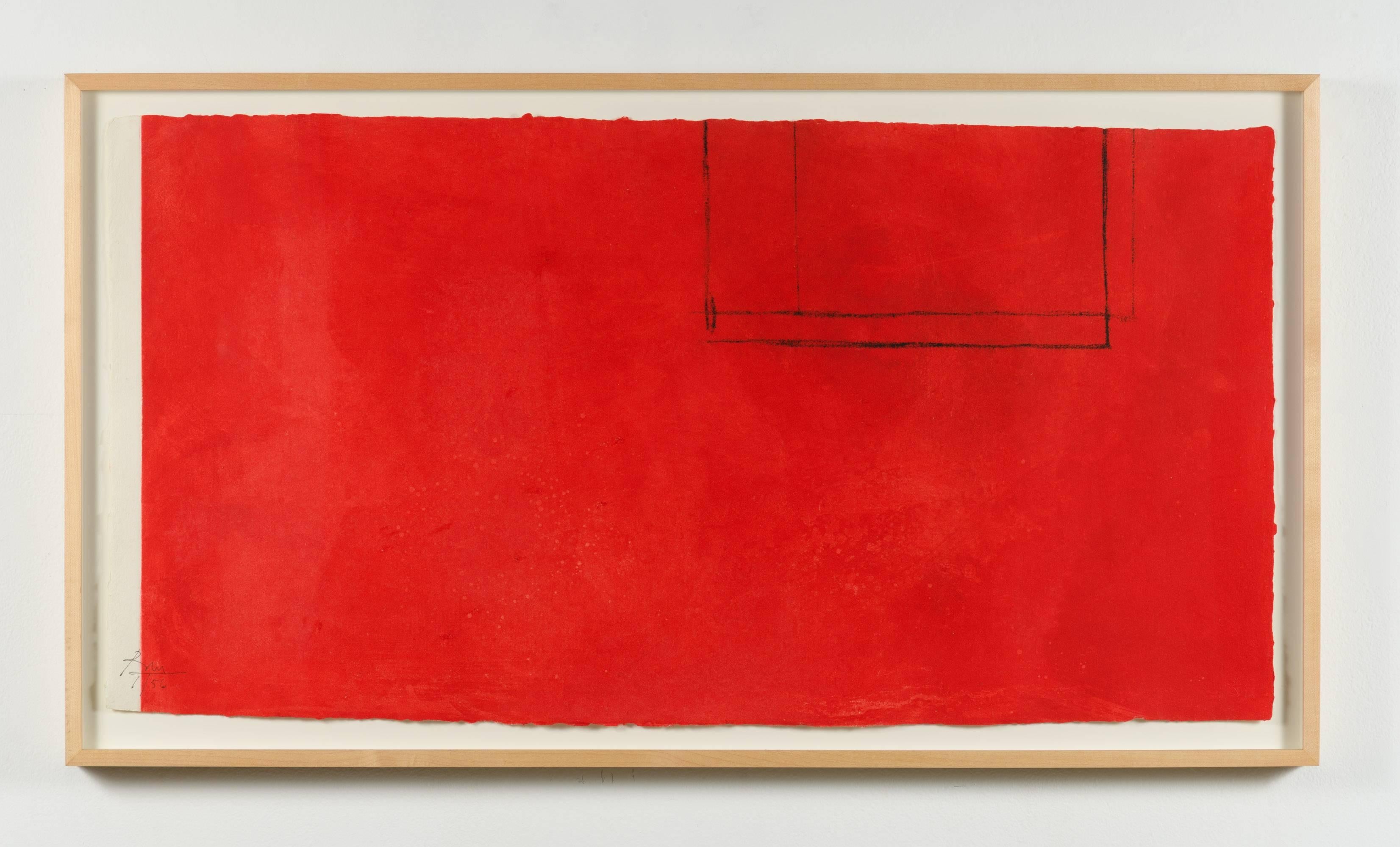 Red Open with White Line - Contemporary Print by Robert Motherwell