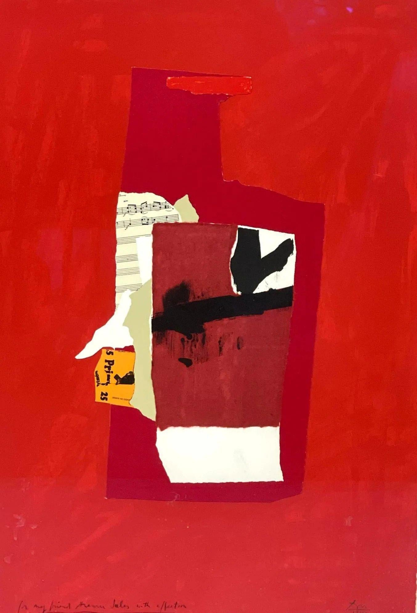 "Redness of Red" Lithograph Screenprint Collage Contemporary Abstract Abex 1/100 - Mixed Media Art by Robert Motherwell