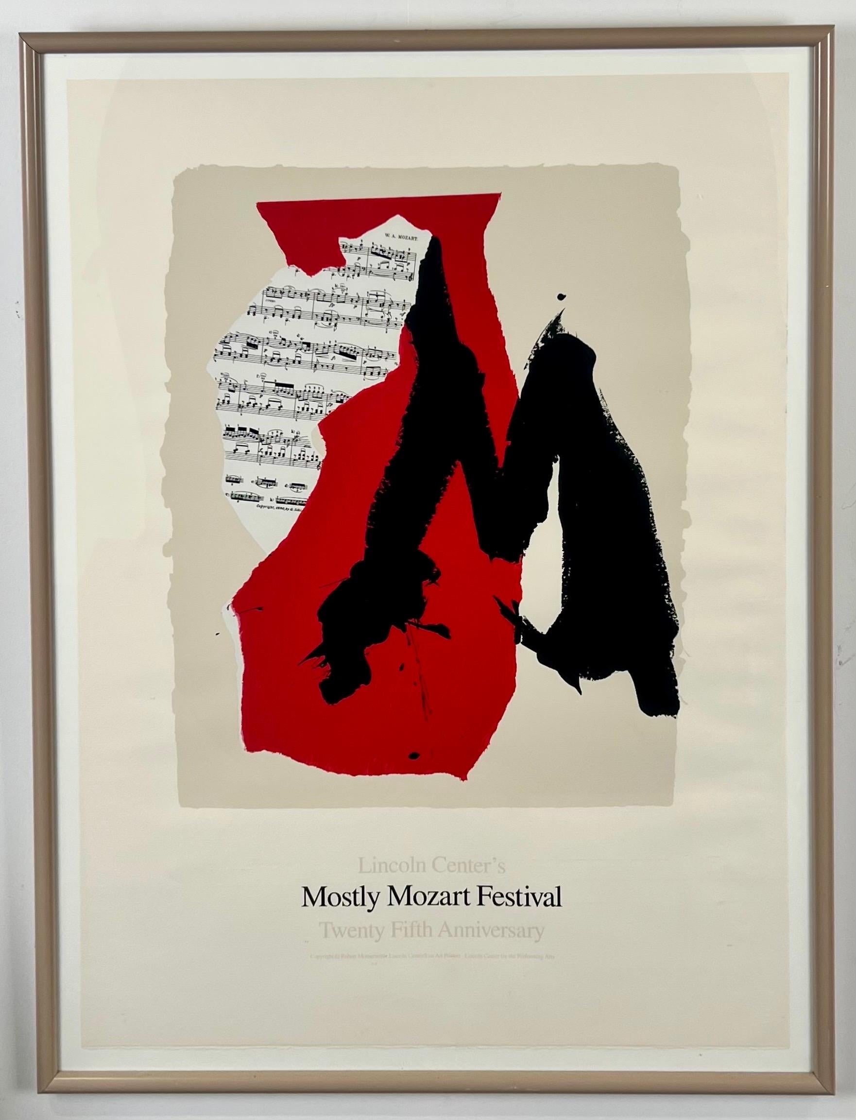 Robert Motherwell (américain, 1915-1991)
Festival Mostly Mozart du Lincoln Center, 25e anniversaire, 1991
Lithographie et sérigraphie sur papier chiffon Coventry
Edition de 800
Imprimeur : Trestle Editions Ltd, New York
Editeur : L'artiste

Cette