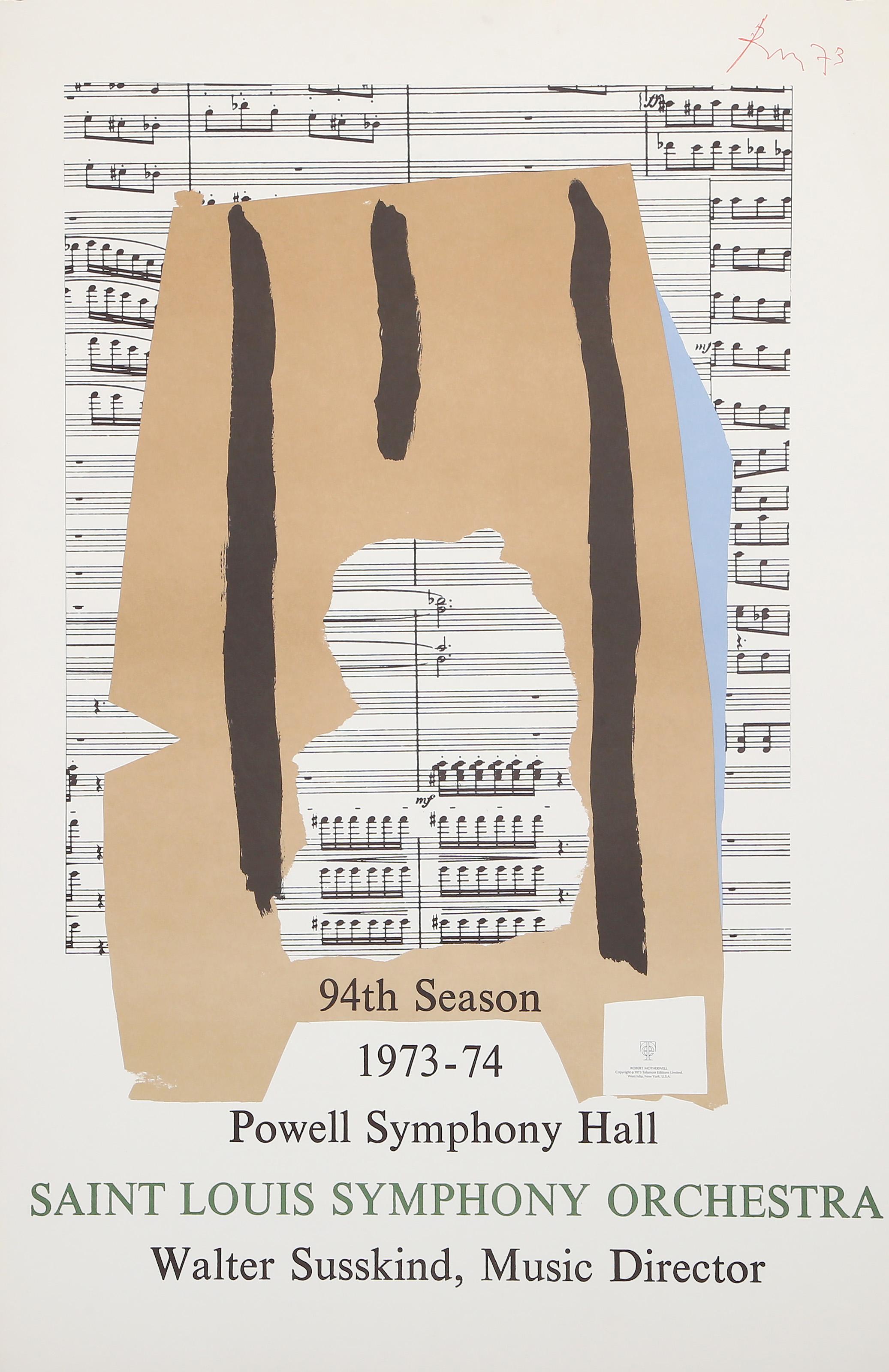 Robert Motherwell, American (1915 - 1991) - Saint Louis Symphony Orchestra, Year:  1973, Medium:  Poster, signed and dated in the plate, Edition:  120, Size:  38 x 25 in. (96.52 x 63.5 cm), Printer:  Universal Limited Art Editions, West Islip, New