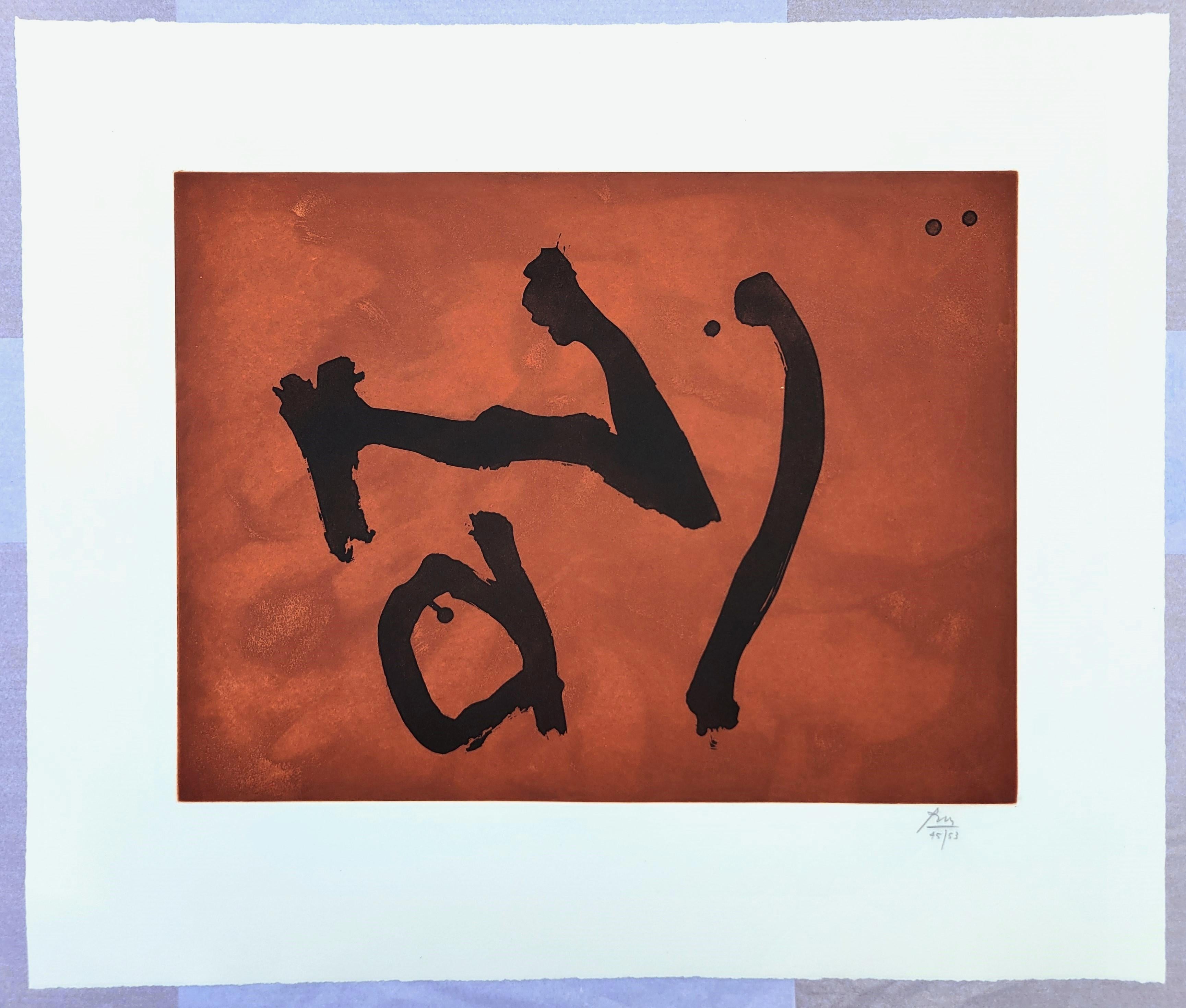 Segni su rame /// Robert Motherwell Espressionismo astratto Black Brown Acquaforte in vendita 2
