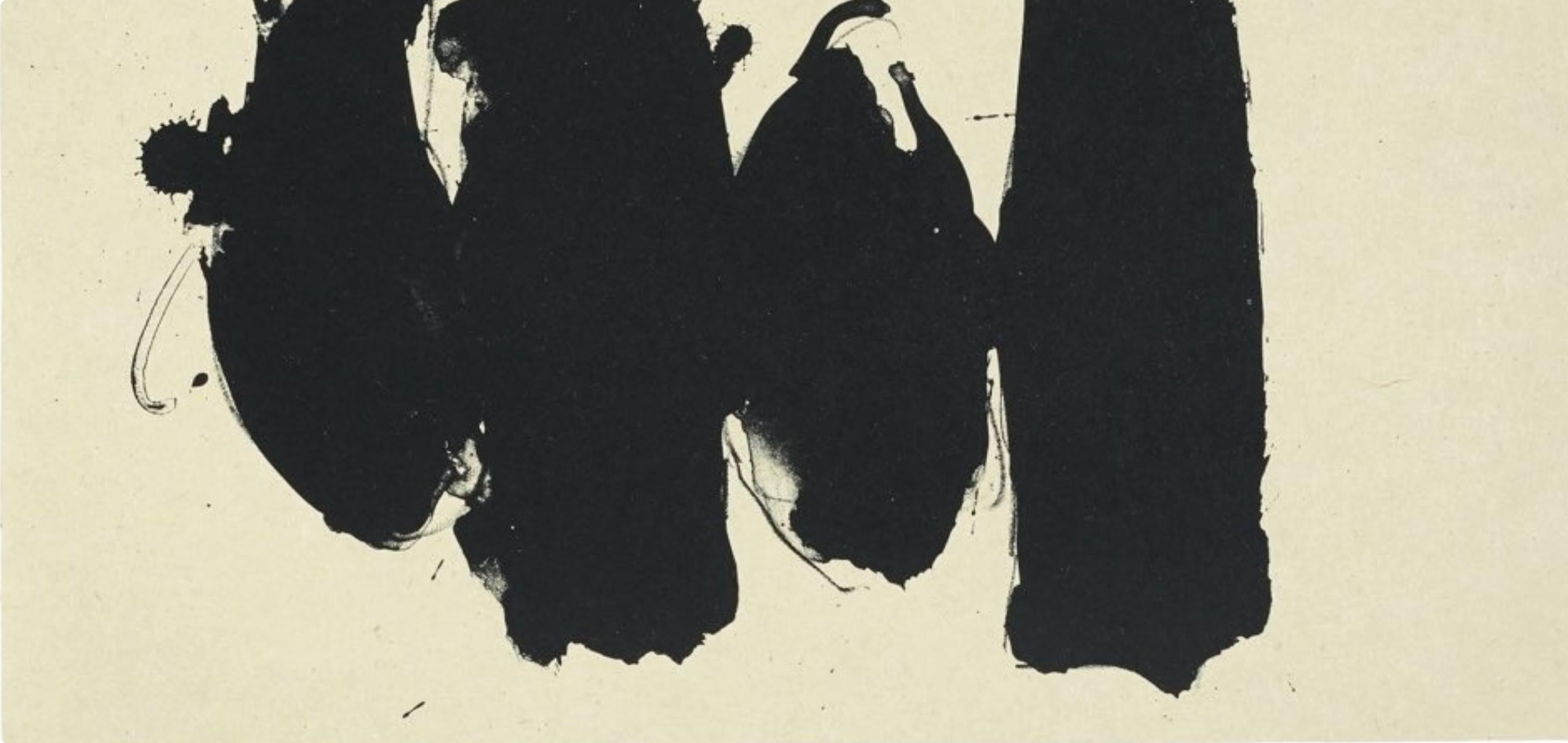 Elegía española (Belknap 354-380; Engberg/Banach 415-441), Tres poemas - Abstract Print Beige de Robert Motherwell
