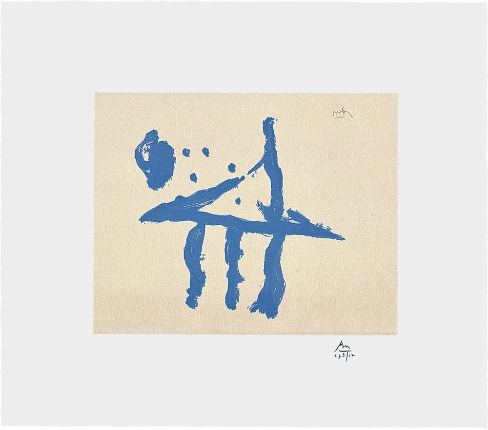A stunning impression, Summer Trident was created as an original lithograph by Robert Motherwell in 1990.  The print is hand-initialed by the artist in pencil, and numbered, and is also monogrammed in the lithography plate.  Measuring 14 1/8 x 16