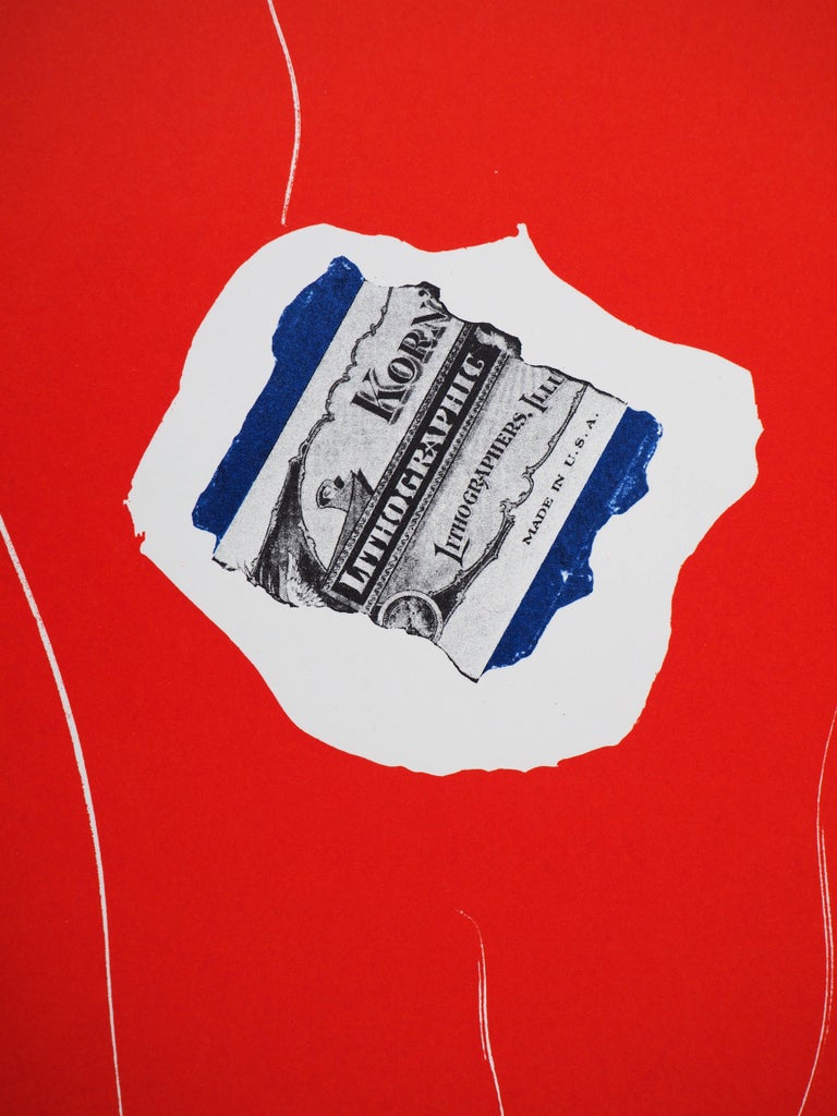 Tricolor with Dollar - Original lithograph (Mourlot 1973) - Red Abstract Print by Robert Motherwell