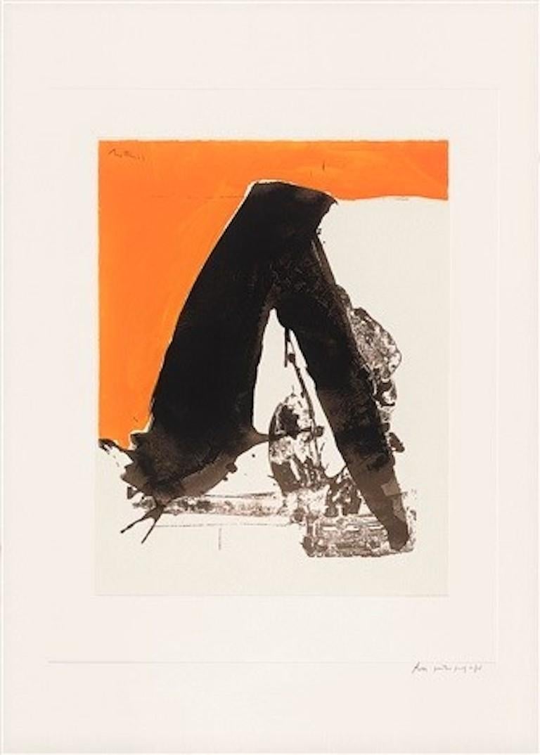 Motherwell’s well-known ‘Basque Suite’ demonstrates his innovative and painterly approach to printmaking.  Designated as number 12 in the suite, the artwork shown here  is a stunning display of simplicity and color created by the artist as an