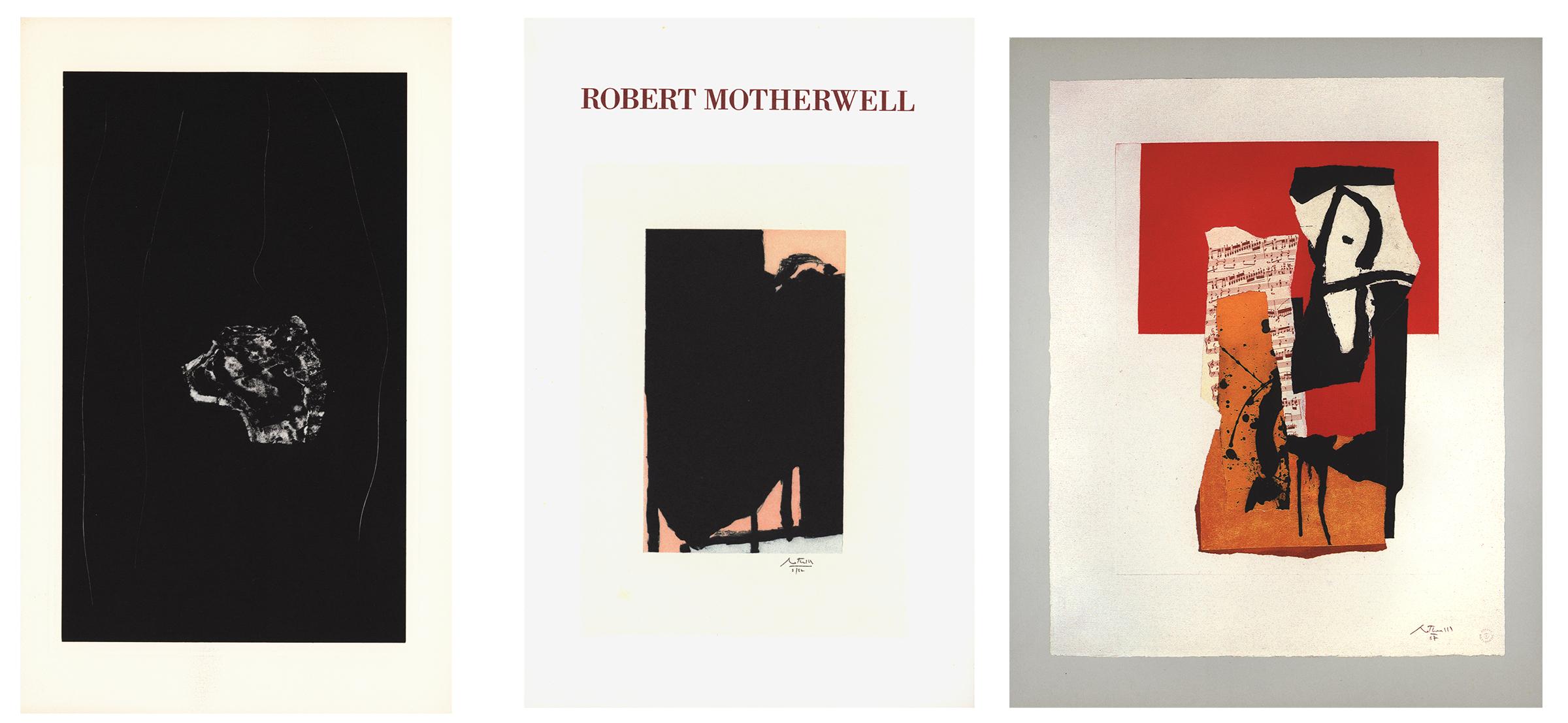 Vintage Robert Motherwell Announcement cards: 
Set of 3 announcement cards featuring his works "Color Intaglios", "Elegy fragment II"  as well as work from his show "Robert Motherwell & Black". Suitable for framing. Very good vintage condition.