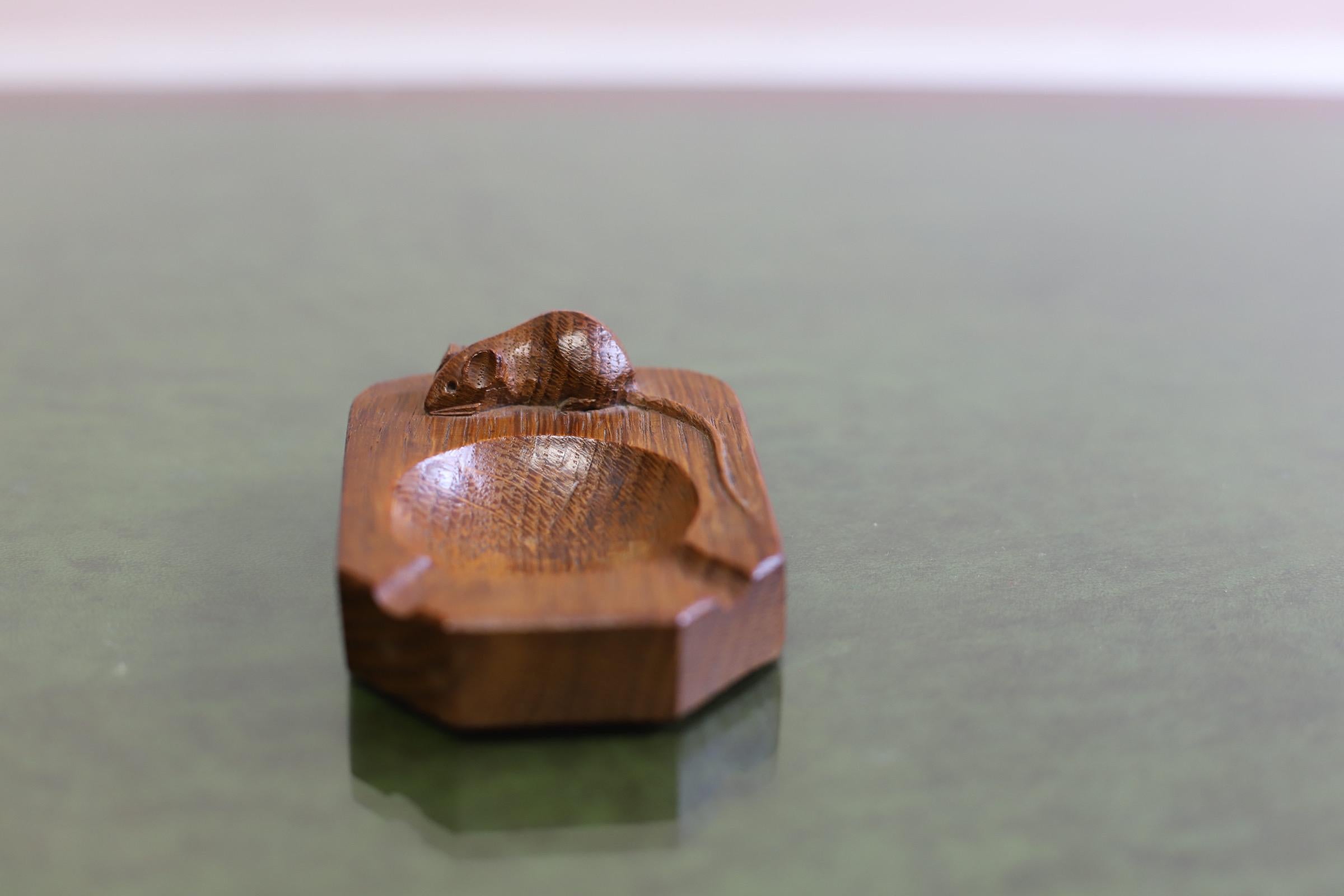 Hand-Carved  Robert ' Mouseman ' Thompson, carved oak ashtray with mouse signature