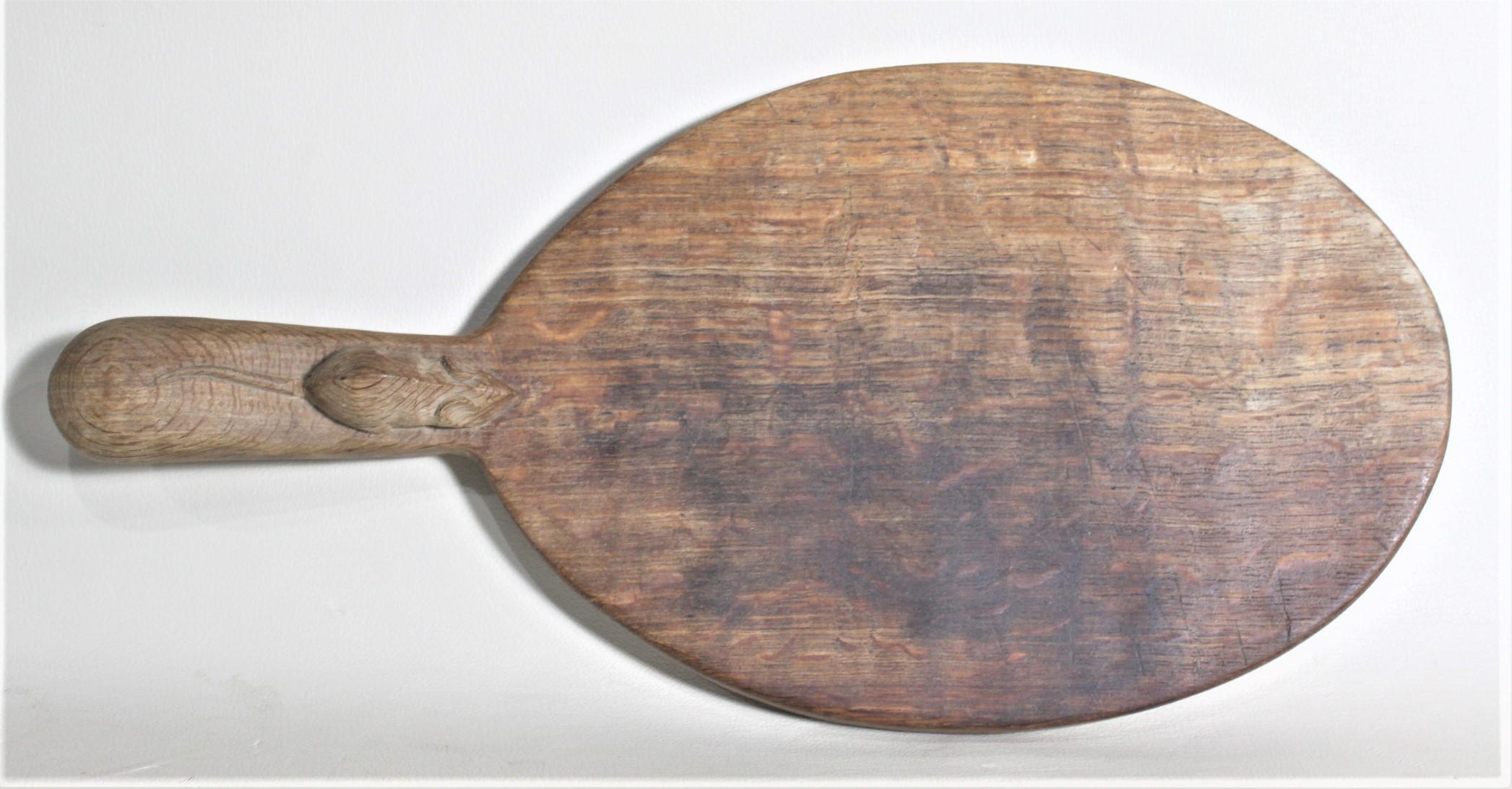 English Robert 'Mouseman' Thompson Folk Art Carved Oak Oval Cutting or Cheese Board For Sale