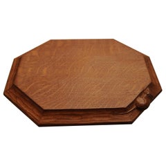 Vintage Robert Mouseman Thompson Hand Carved Oak Octagonal Bread Board with Mouse Motif