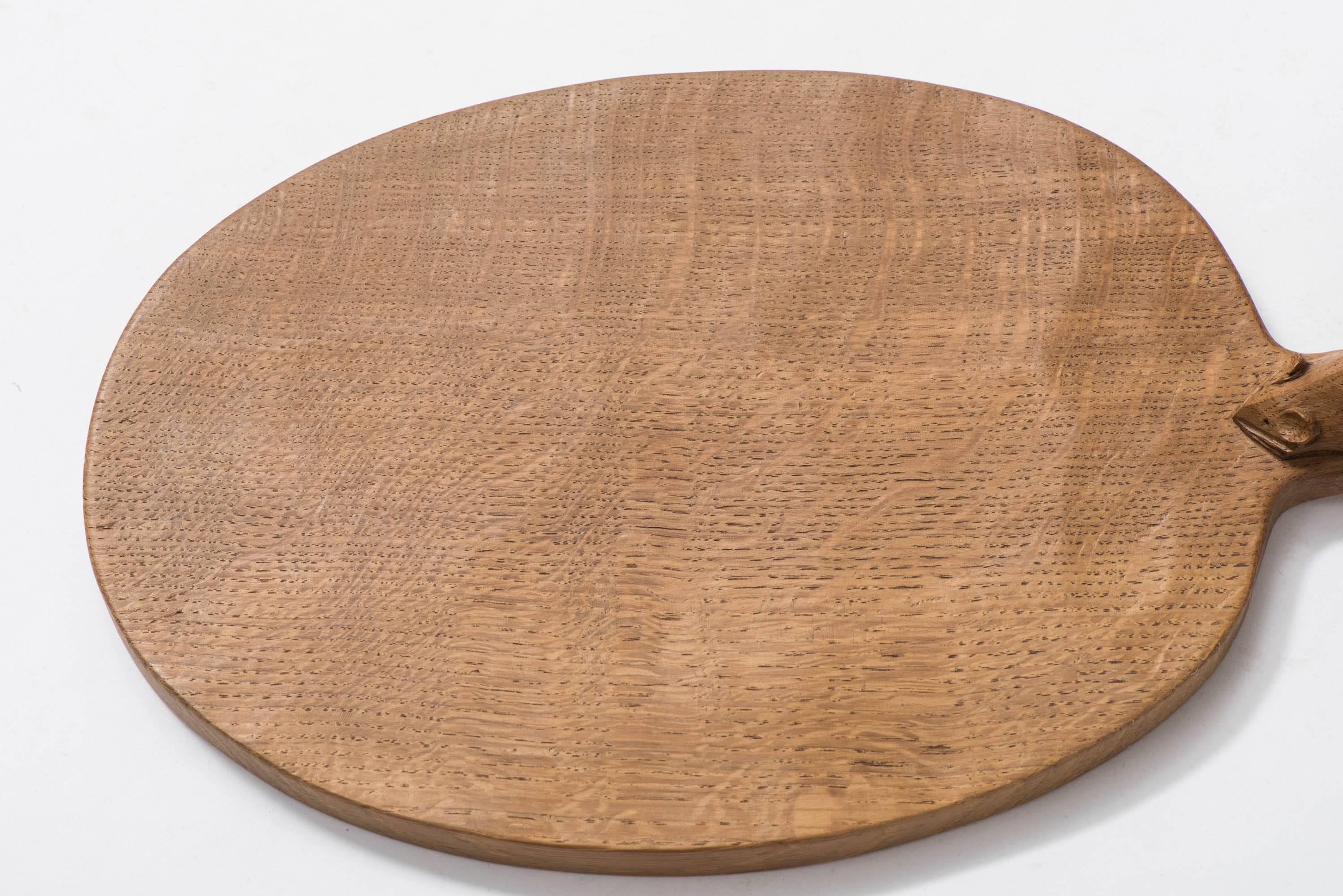 Hand-Carved Robert Mouseman Thompson Oak cheeseboard with adzed top, England circa 1960