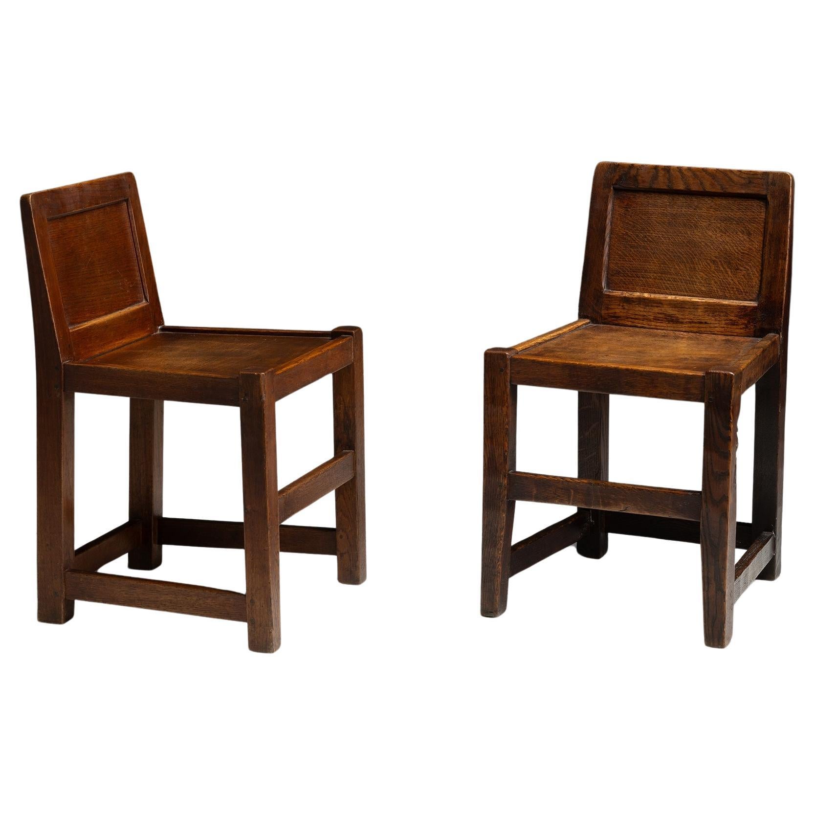 Robert “Mouseman” Thompson Oak Dining Chairs, England circa 1940 For