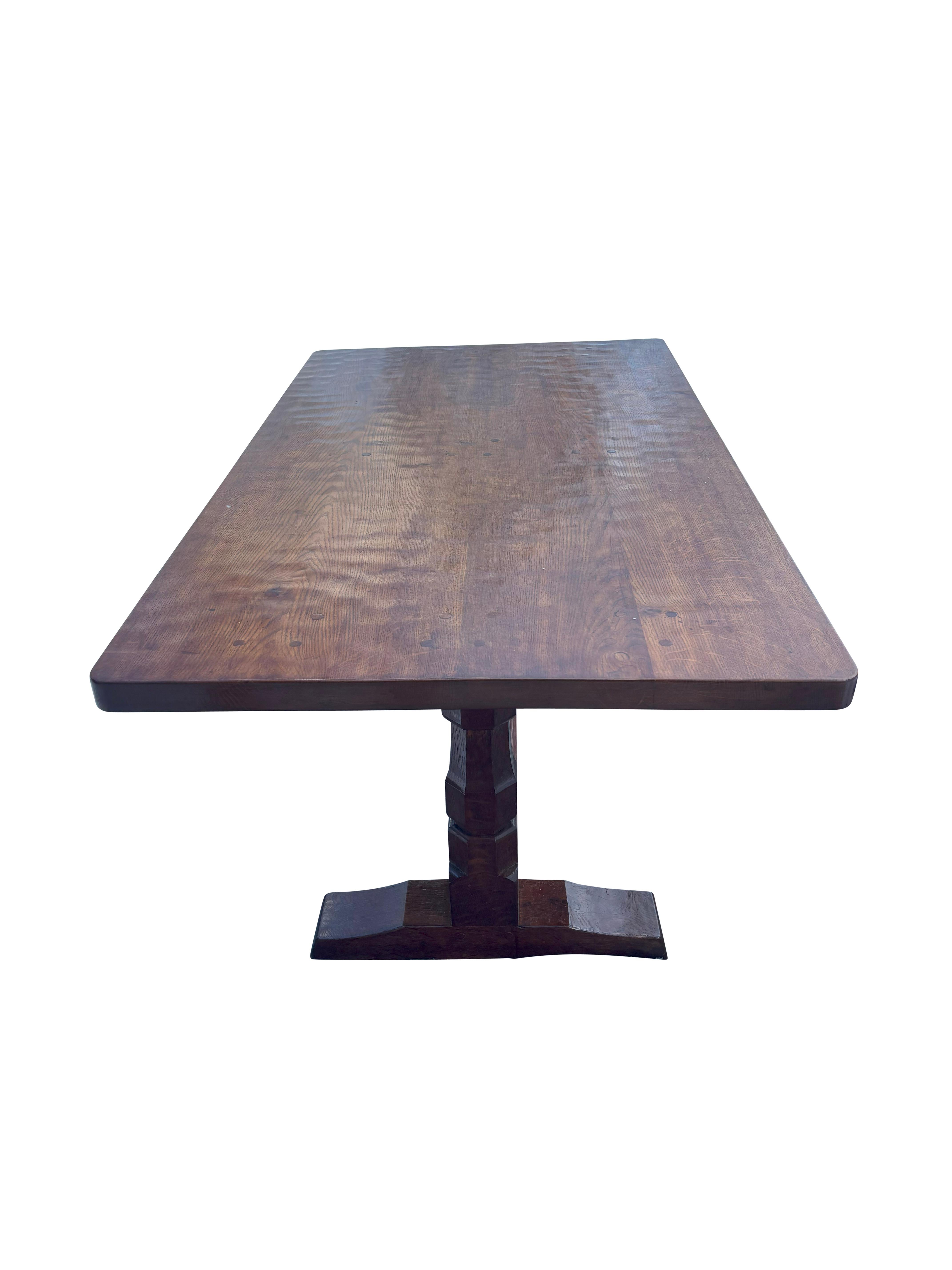 Arts and Crafts Robert Mouseman Thompson Oak Dining Table For Sale