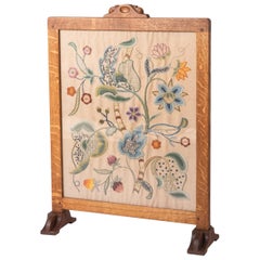 Vintage Robert Mouseman Thompson Oak Firescreen with Embroidery, England, circa 1934