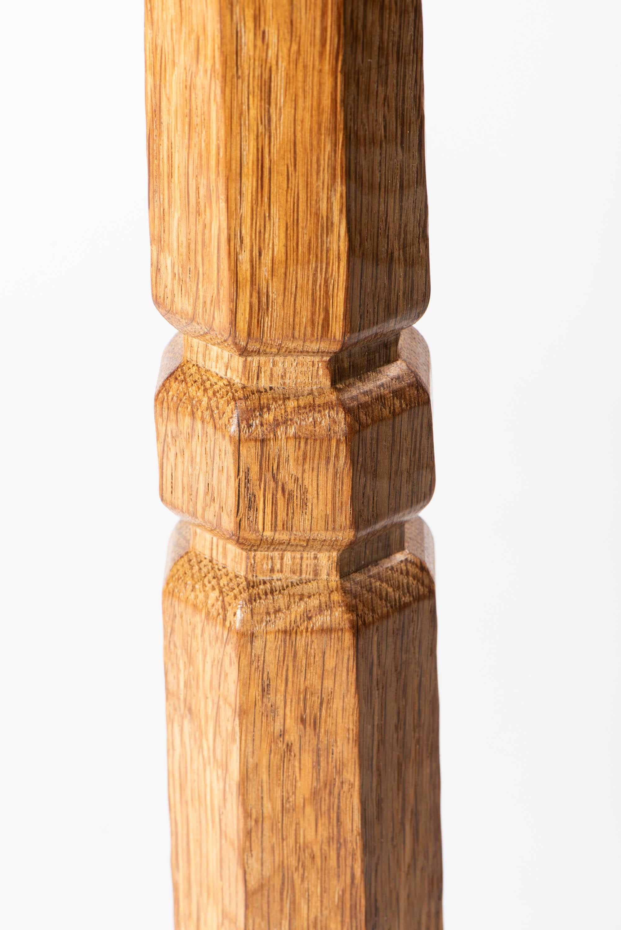 Hand-Carved Robert “Mouseman” Thompson Octagonal Oak Standard Lamp, England, circa 1950 For Sale