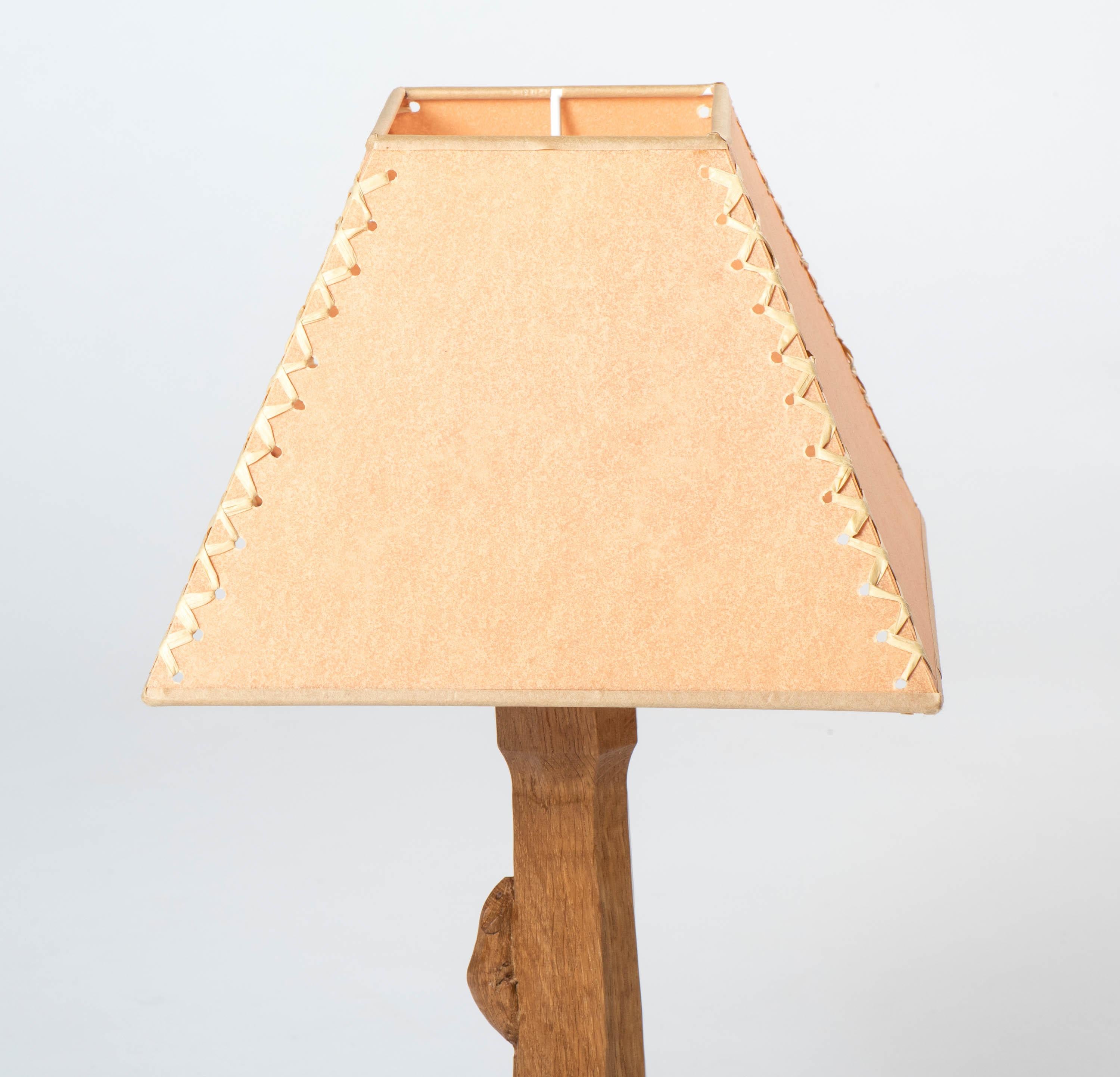 Late 20th Century Robert “Mouseman” Thompson Table Lamp, England, circa 1970 For Sale