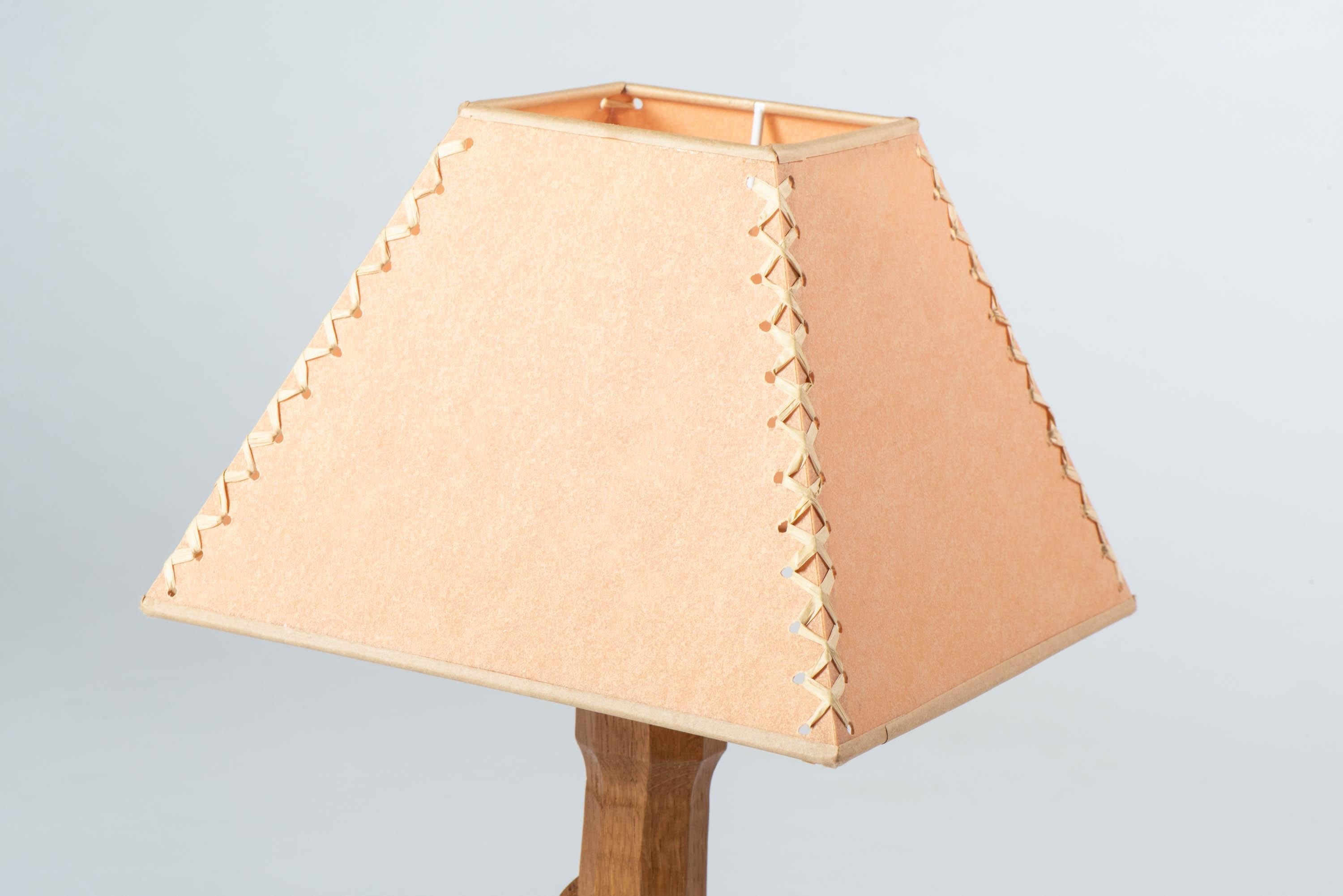 Oak Robert “Mouseman” Thompson Table Lamp, England, circa 1970 For Sale