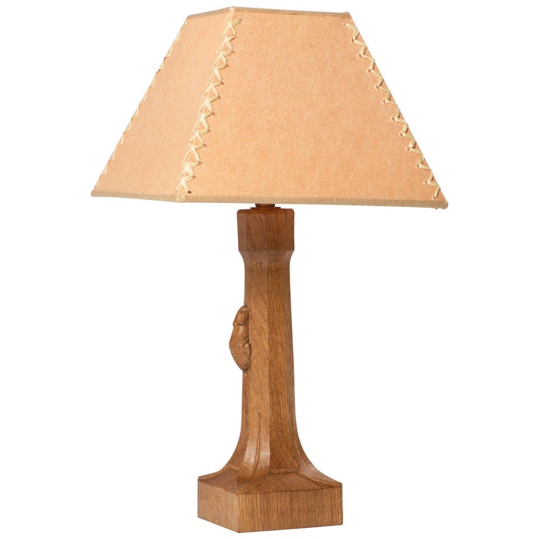 Robert “Mouseman” Thompson Table Lamp, England, circa 1970 For Sale at