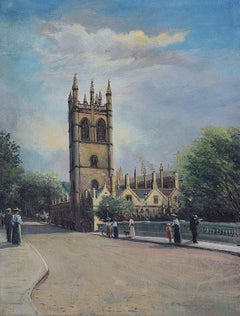 Antique Robert Murdoch Wright 1910 Magdalen Tower, Magdalen College, Oxford oil painting