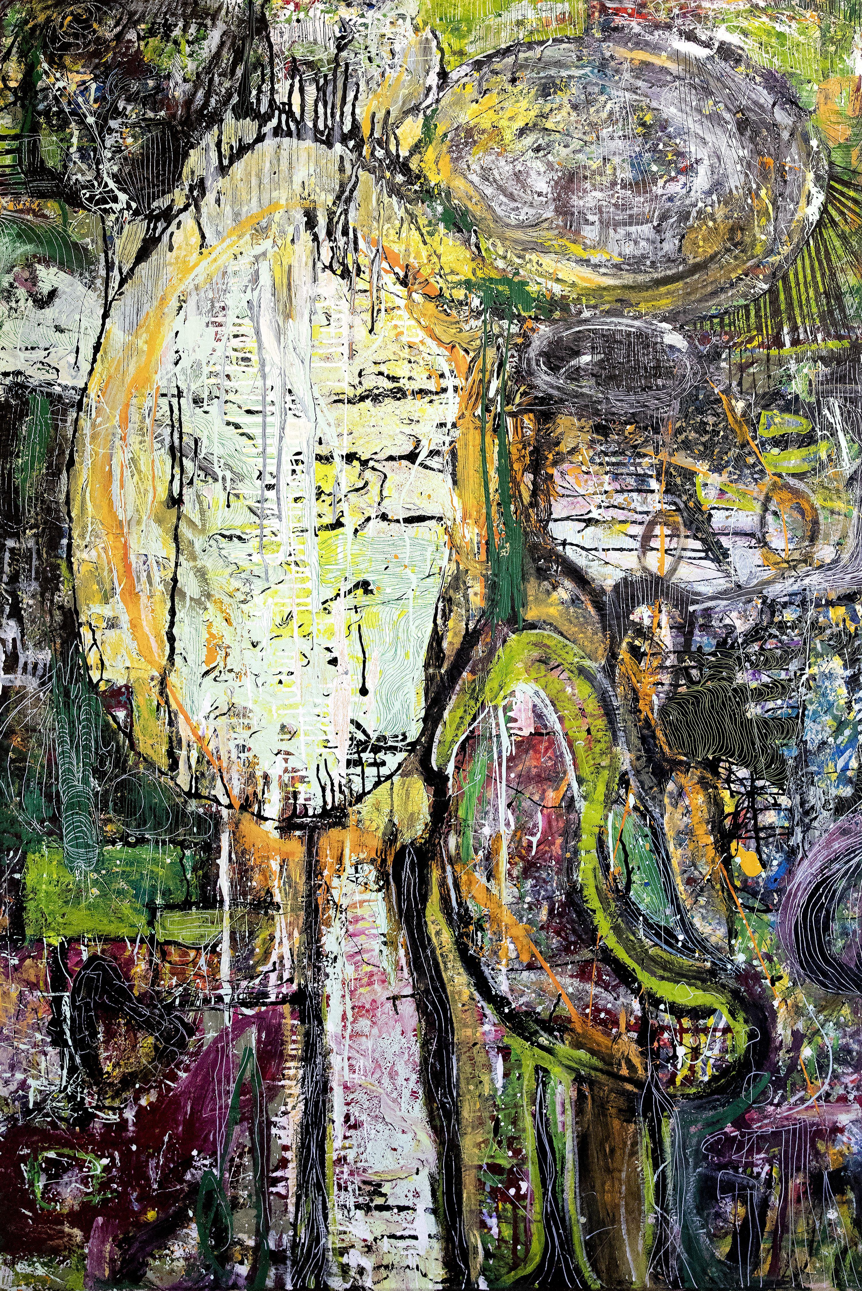 Abstract Painting Robert Musser - Mind Green Mind, Peinture, Acrylique sur Toile