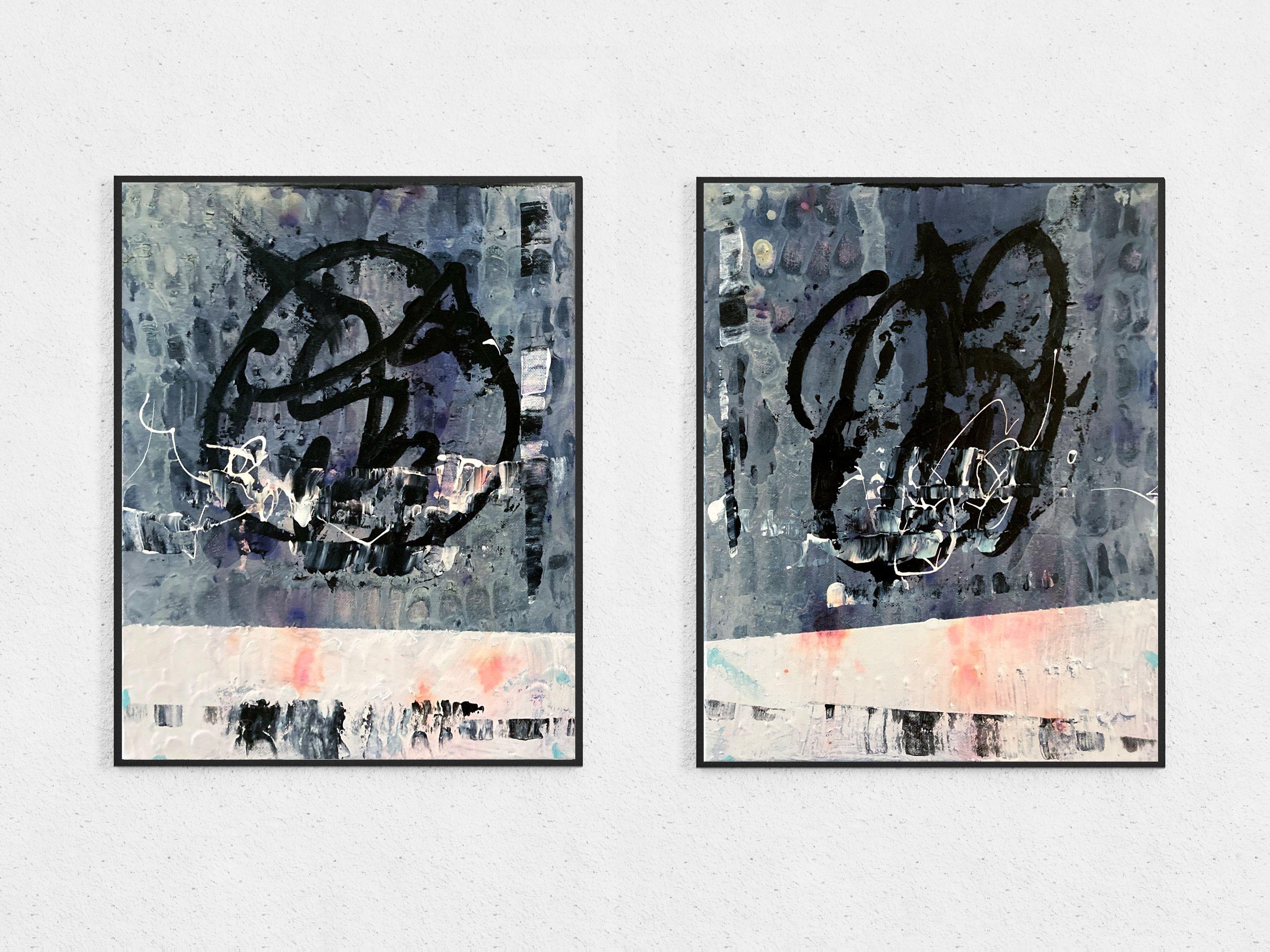 Lune grigie - Dittico (due dipinti), Pittura, Acrilico su tela - Painting Astratto di Robert Musser