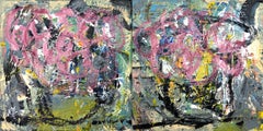 Rustic Pink Pansies - Diptych (Two Paintings), Painting, Acrylic on Canvas