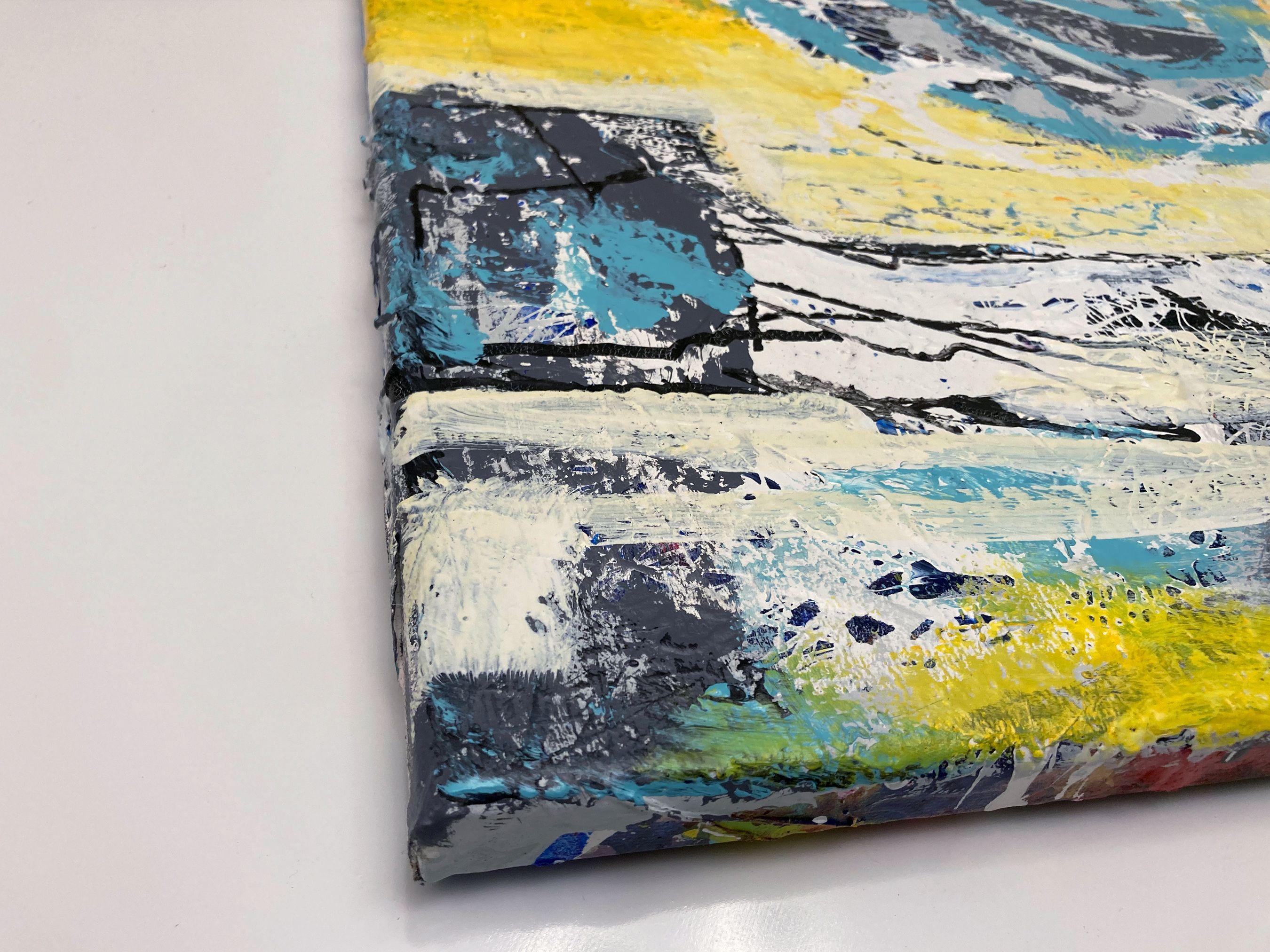 Amarillo/naranja y verde azulado. Reducción de formas y textura en una composición impactante :: Pintura :: Abstracta :: Esta obra viene con un certificado oficial de autenticidad firmado por el artista :: Lista para colgar: Sí :: Firmada: Sí ::