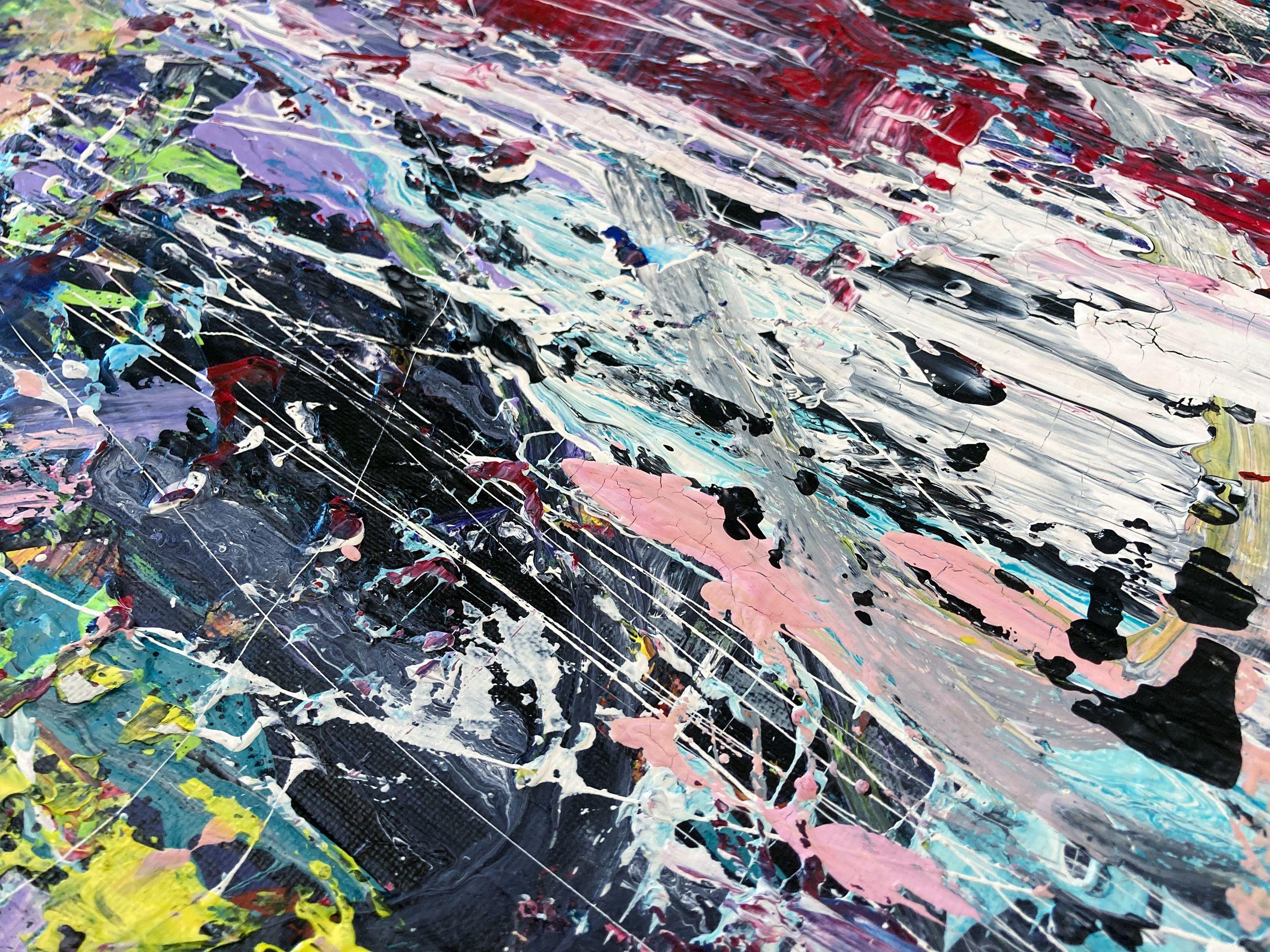 Blanco y negro rompiendo a través de múltiples capas de textura primaria :: Pintura :: Expresionismo Abstracto :: Esta obra viene con un certificado oficial de autenticidad firmado por el artista :: Lista para colgar Sí :: Firmada: Sí :: Ubicación