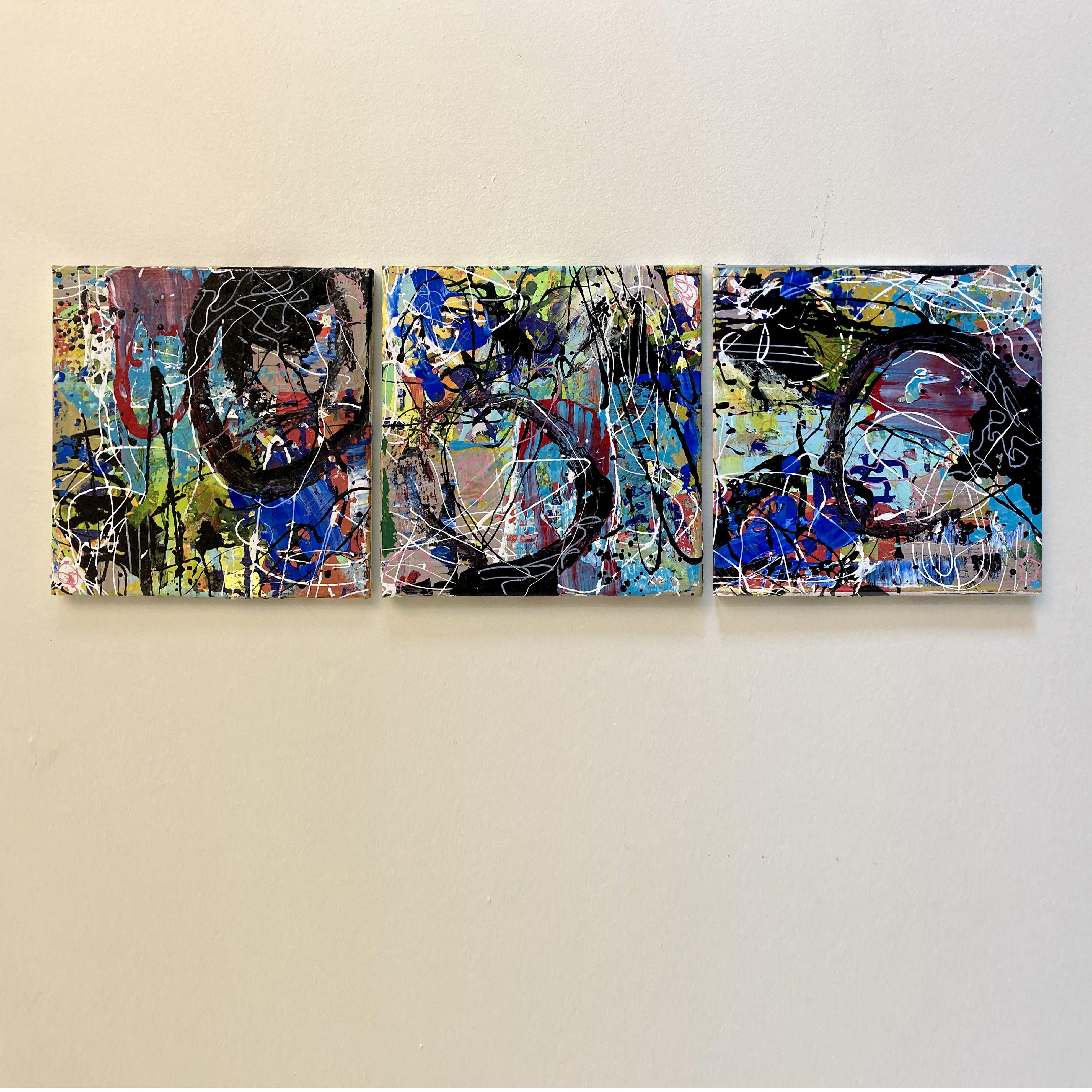 Tríptico Miradas ( 3 Cuadros), Pintura, Acrílico sobre lienzo - Painting de Robert Musser