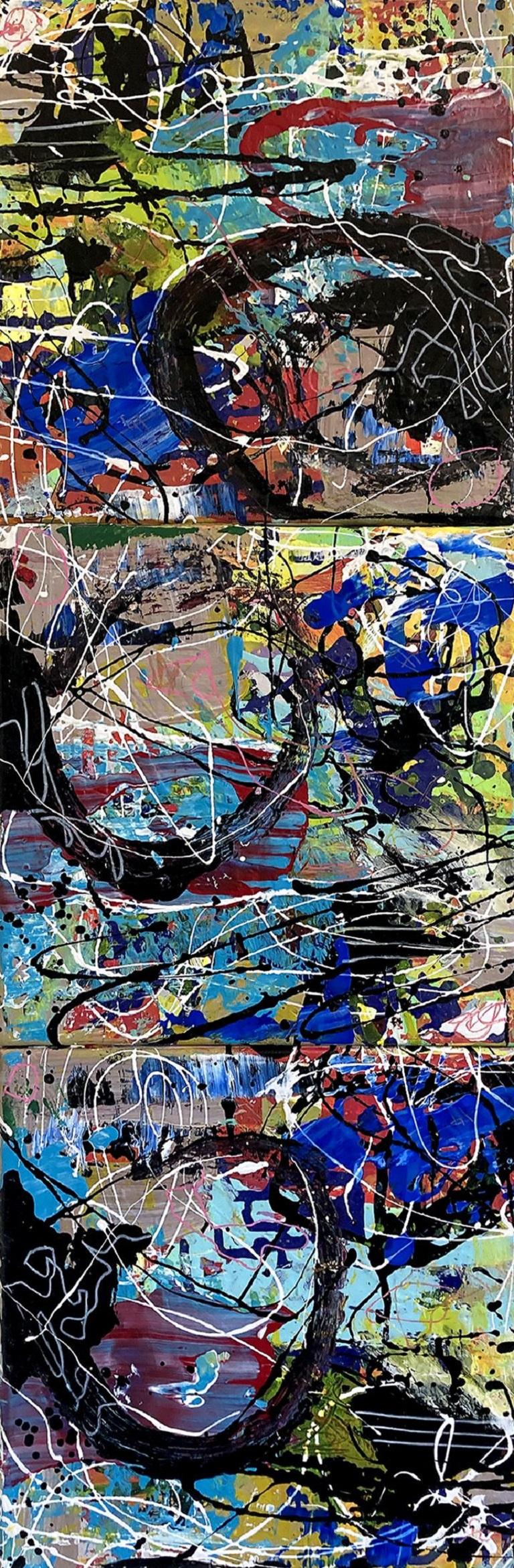 Abstract Painting de Robert Musser - Tríptico Miradas ( 3 Cuadros), Pintura, Acrílico sobre lienzo