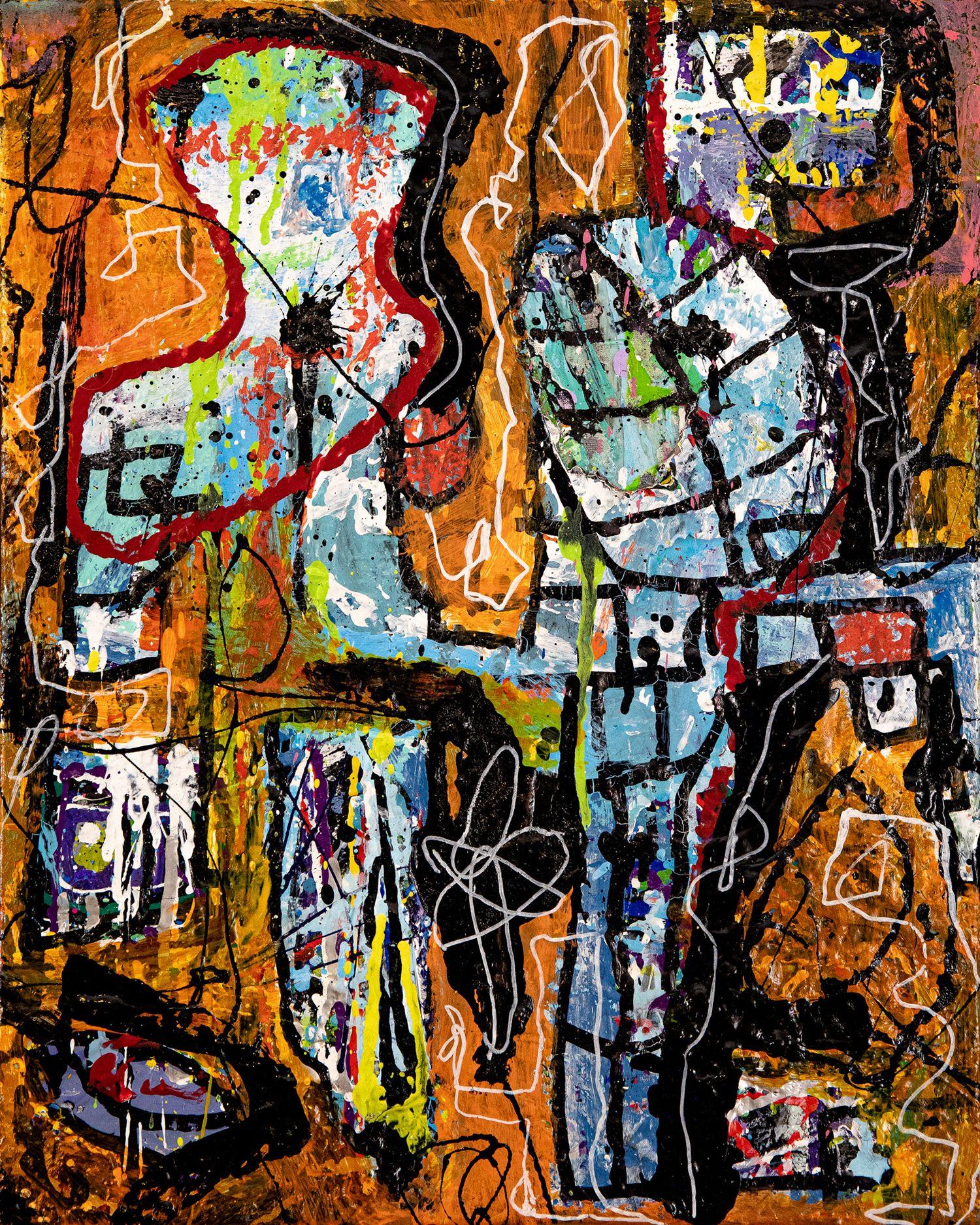 Waiting For The Hot Nights Triptych (3 Paintings), Painting, Acrylic on Canvas - Black Abstract Painting by Robert Musser