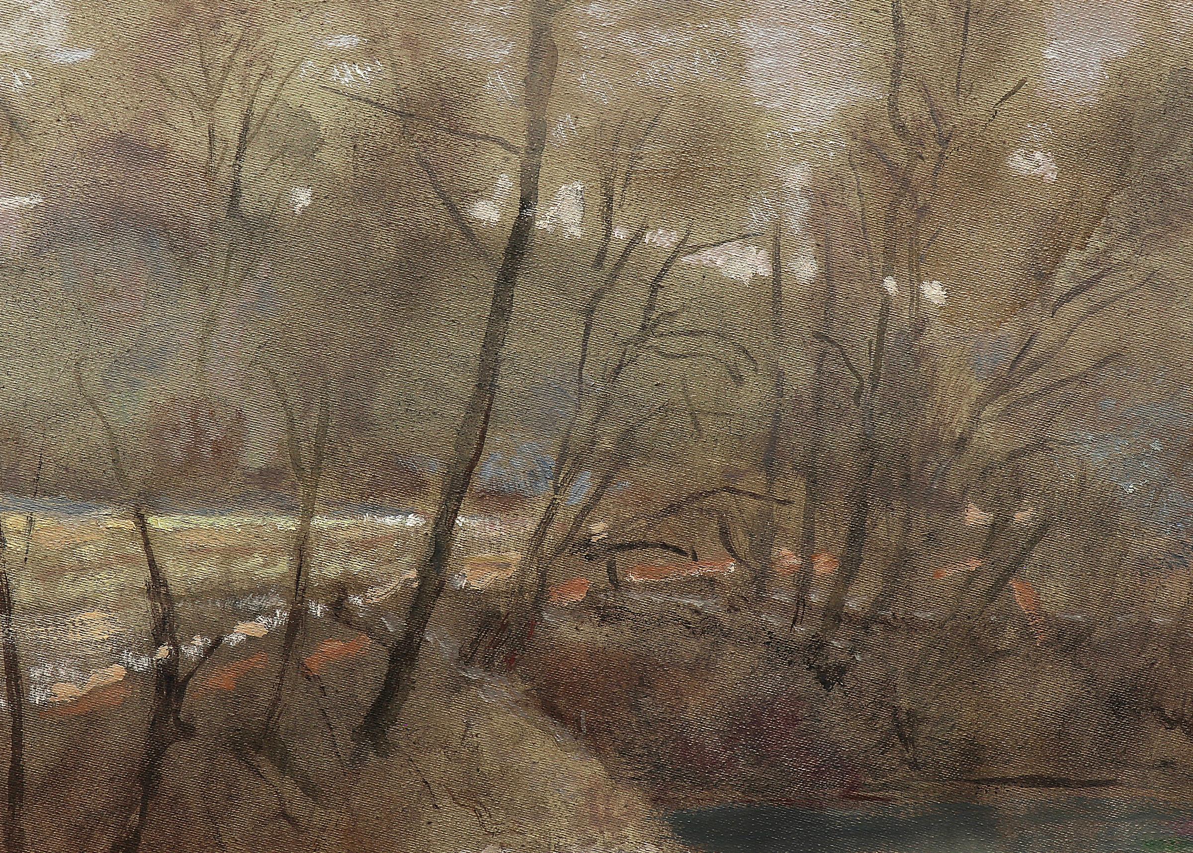 Foggy Mill Creek, Kansas, Landscape Painting, Cattle Grazing Post Impressionist  1