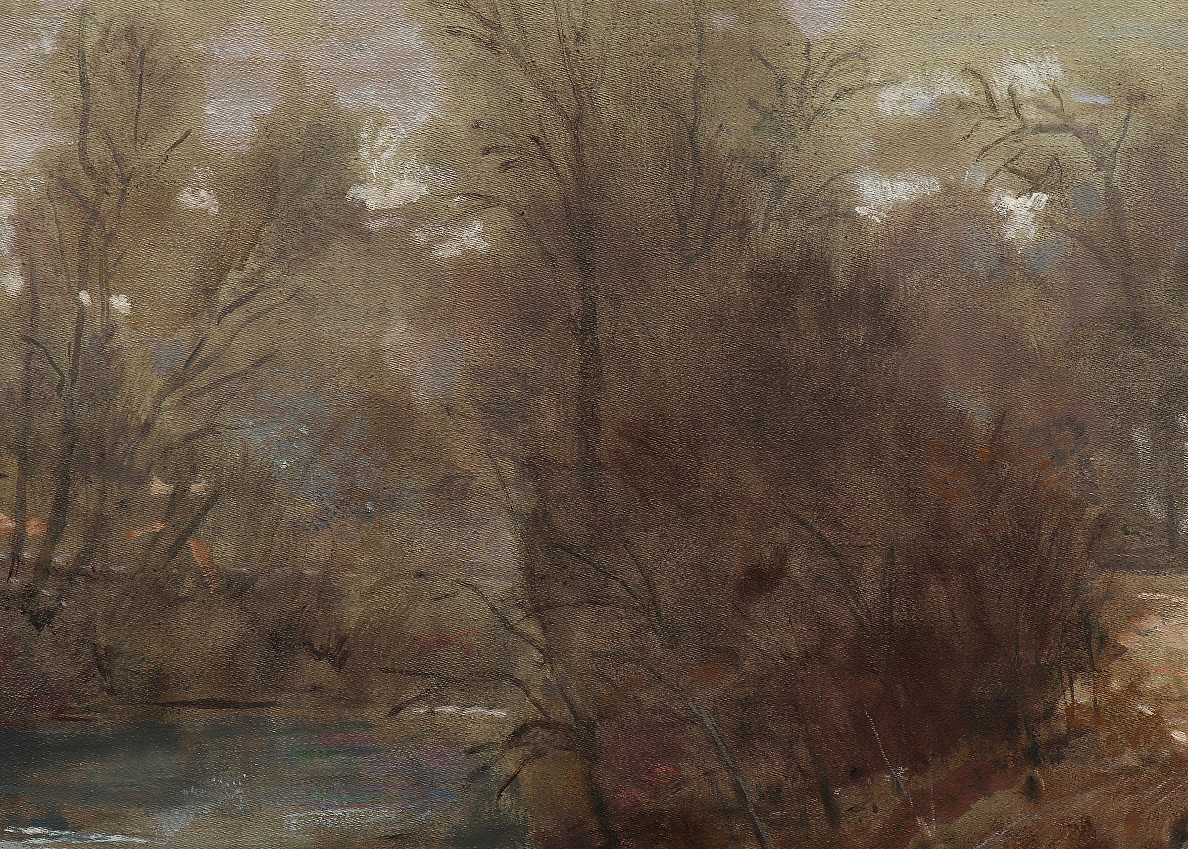 Foggy Mill Creek, Kansas, Landscape Painting, Cattle Grazing Post Impressionist  2