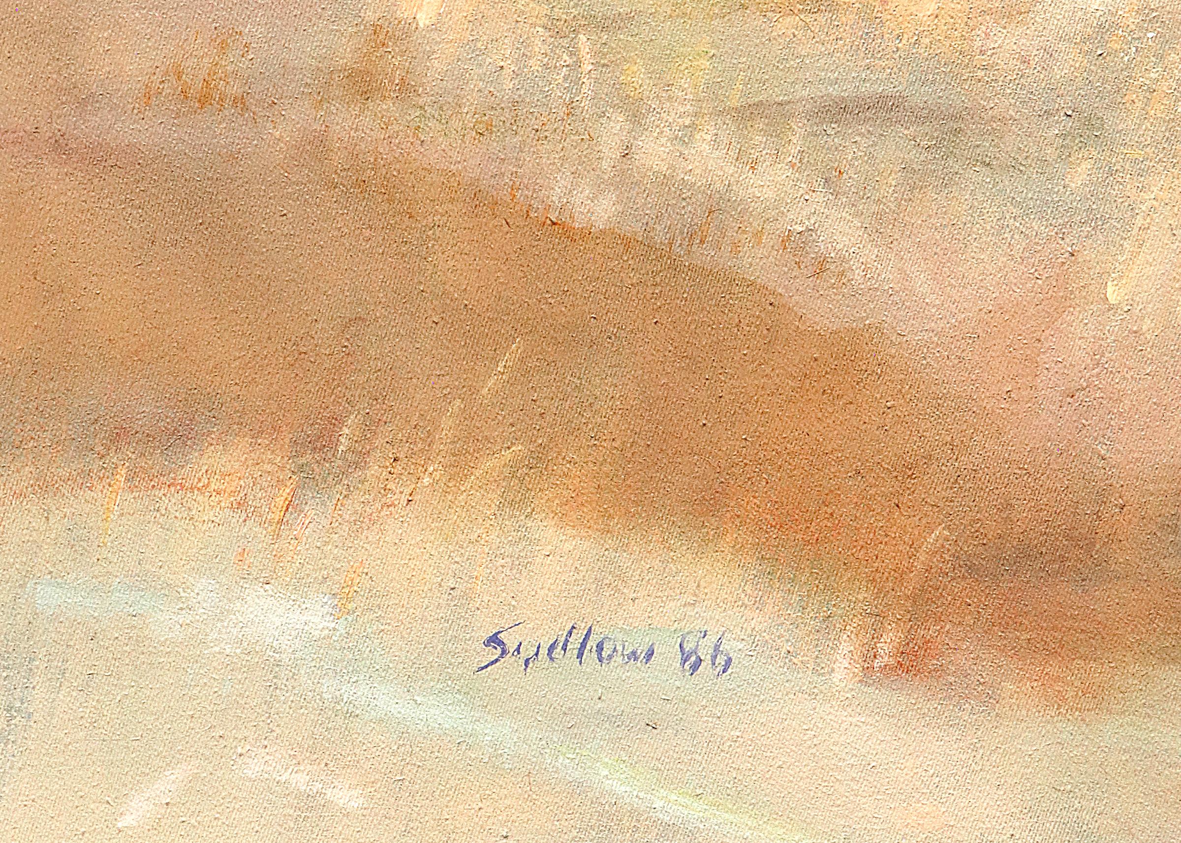 Pioneer Bluffs au printemps Peinture de paysage post-impressionniste Kansas Ciel orageux - Modernisme américain Painting par Robert N. Sudlow
