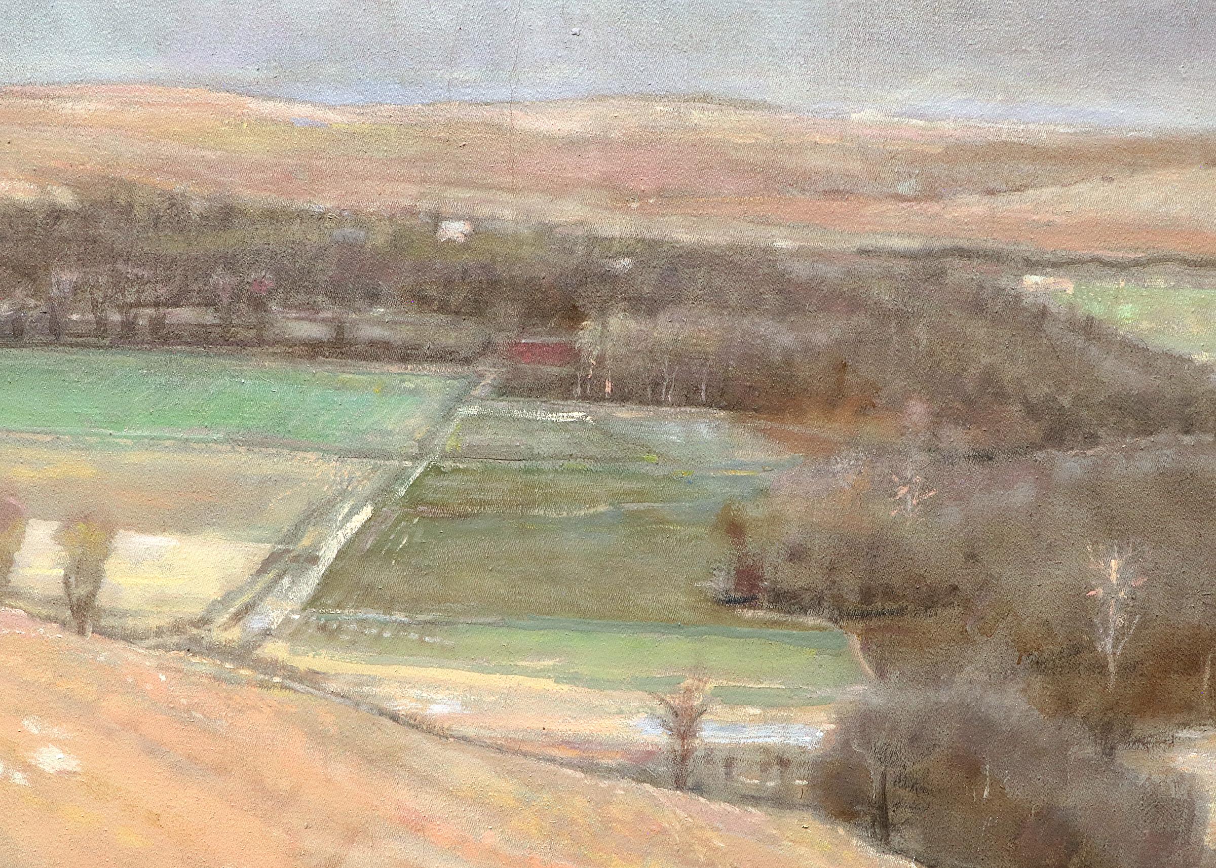 Pioneer Bluffs au printemps Peinture de paysage post-impressionniste Kansas Ciel orageux en vente 1