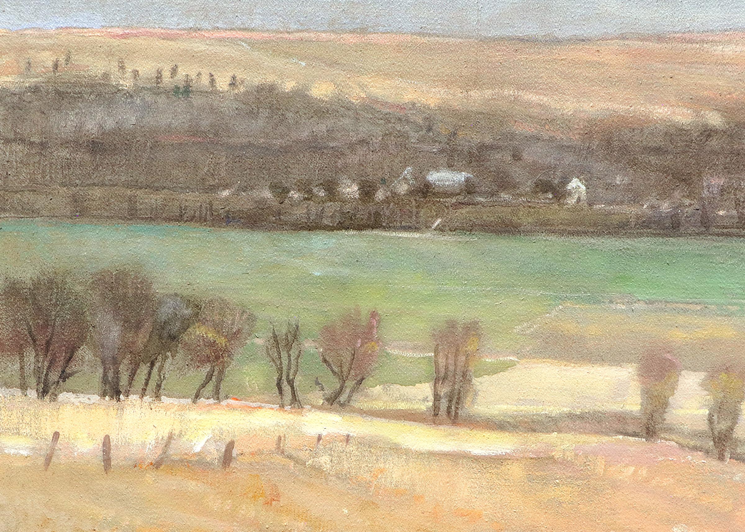 Pioneer Bluffs au printemps Peinture de paysage post-impressionniste Kansas Ciel orageux en vente 2